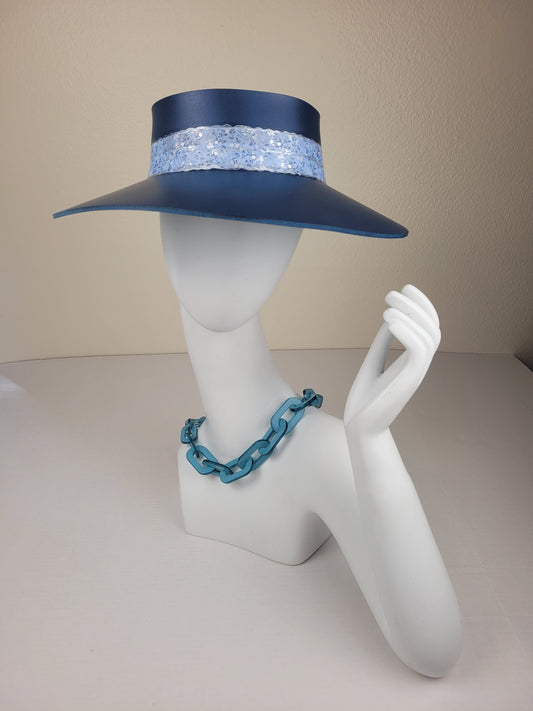 Navy Blue "LadyEVA" Visor Hat with Silvery Blue Band