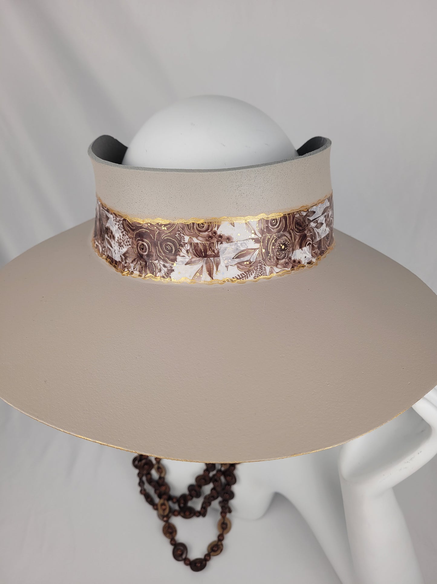 Taupe "LadyEVA" Visor Hat with Golden Autumn Floral Band