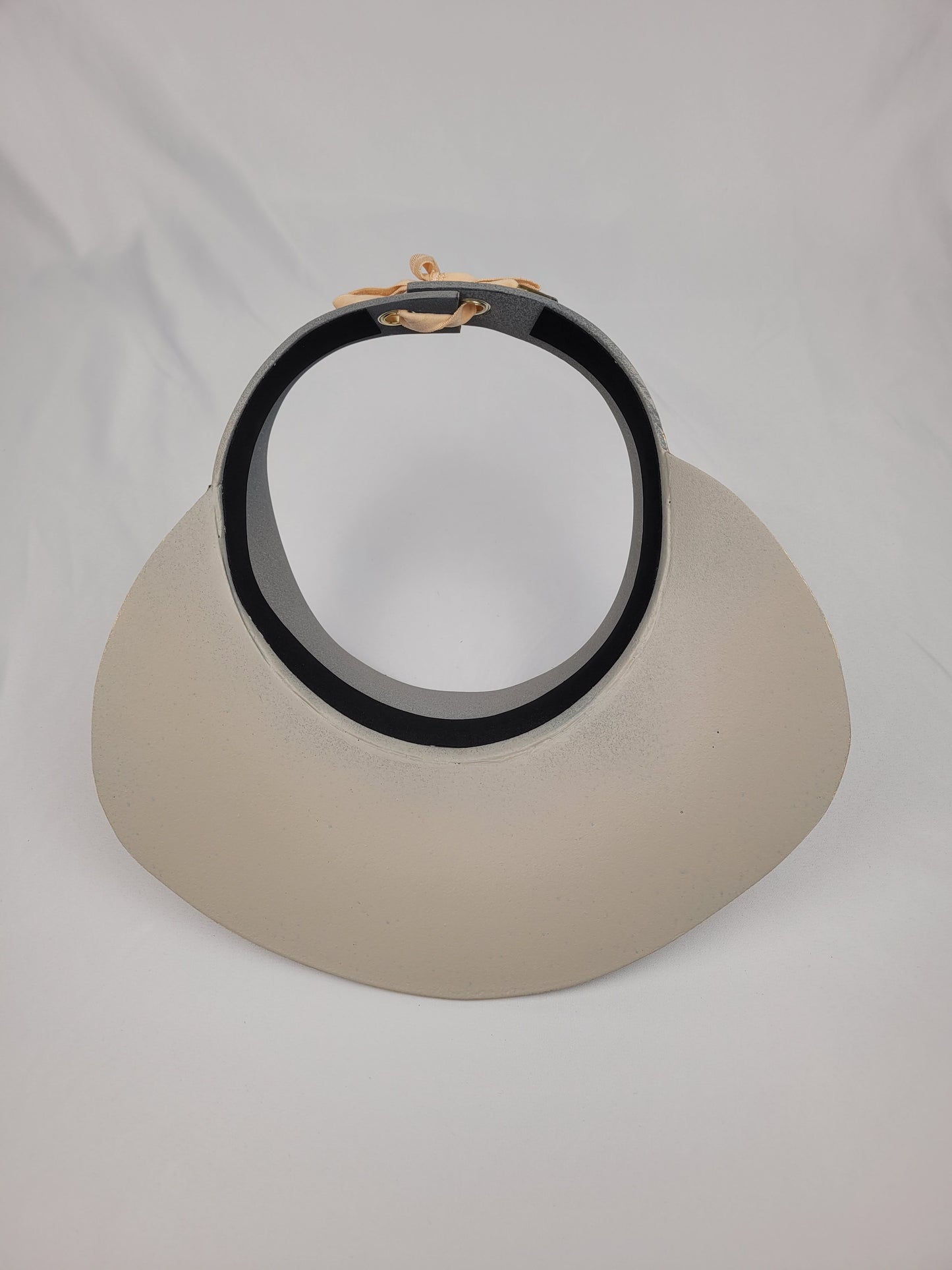 Tall Taupe Visor Hat - Blue and Golden Band and Handpainted Floral Motif