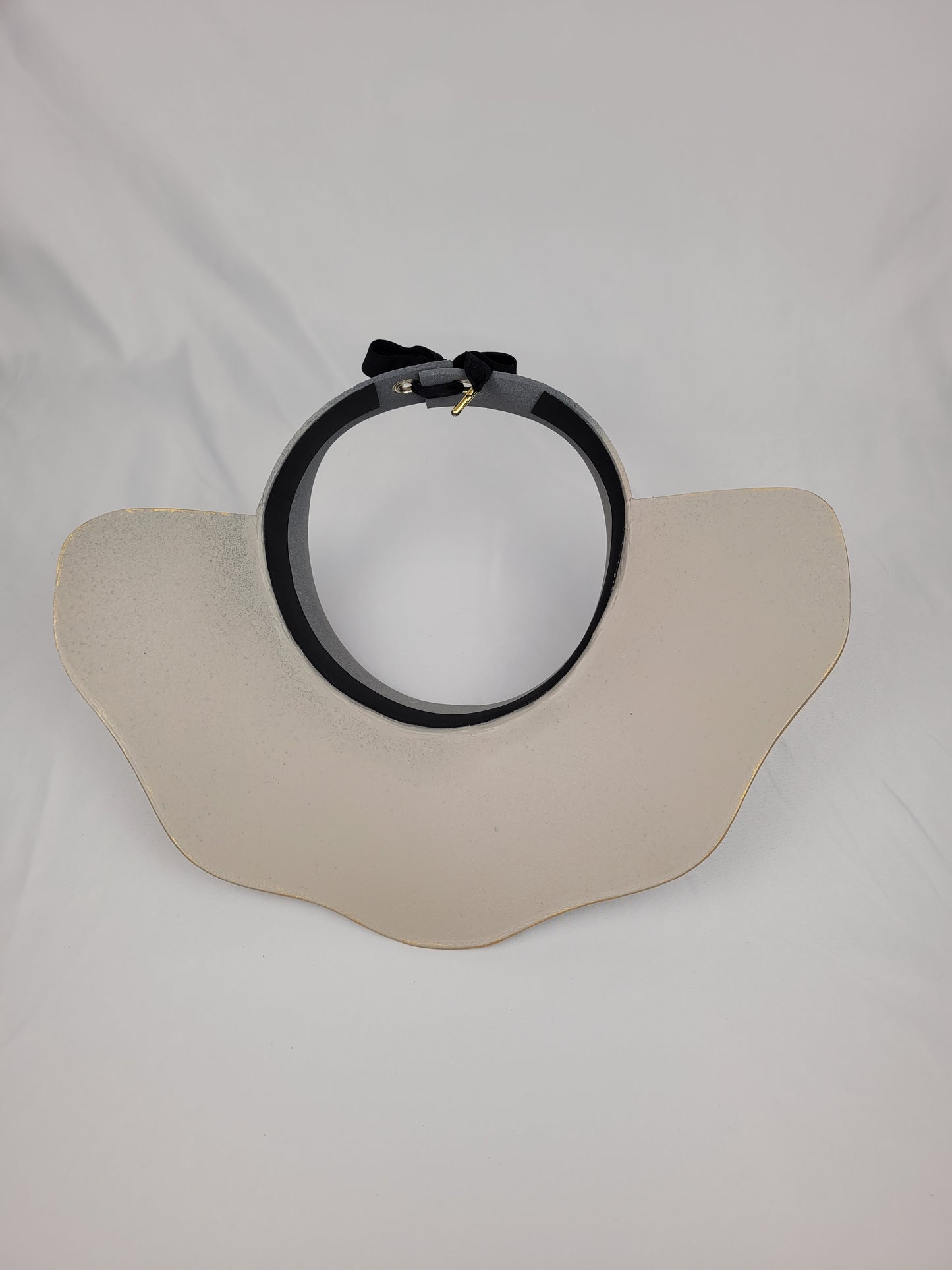 Taupe Lotus Visor Hat with Black Band with Pink Floral Accents