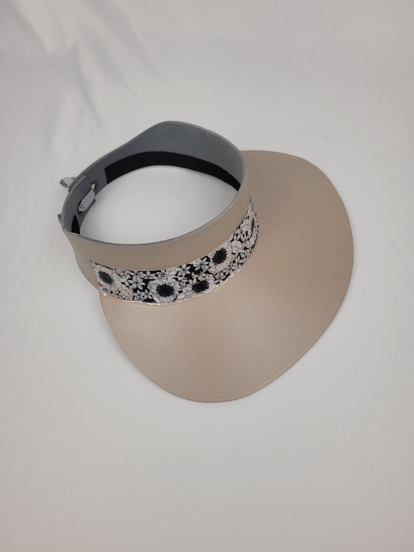 Taupe Visor Hat - Black and White Floral Band