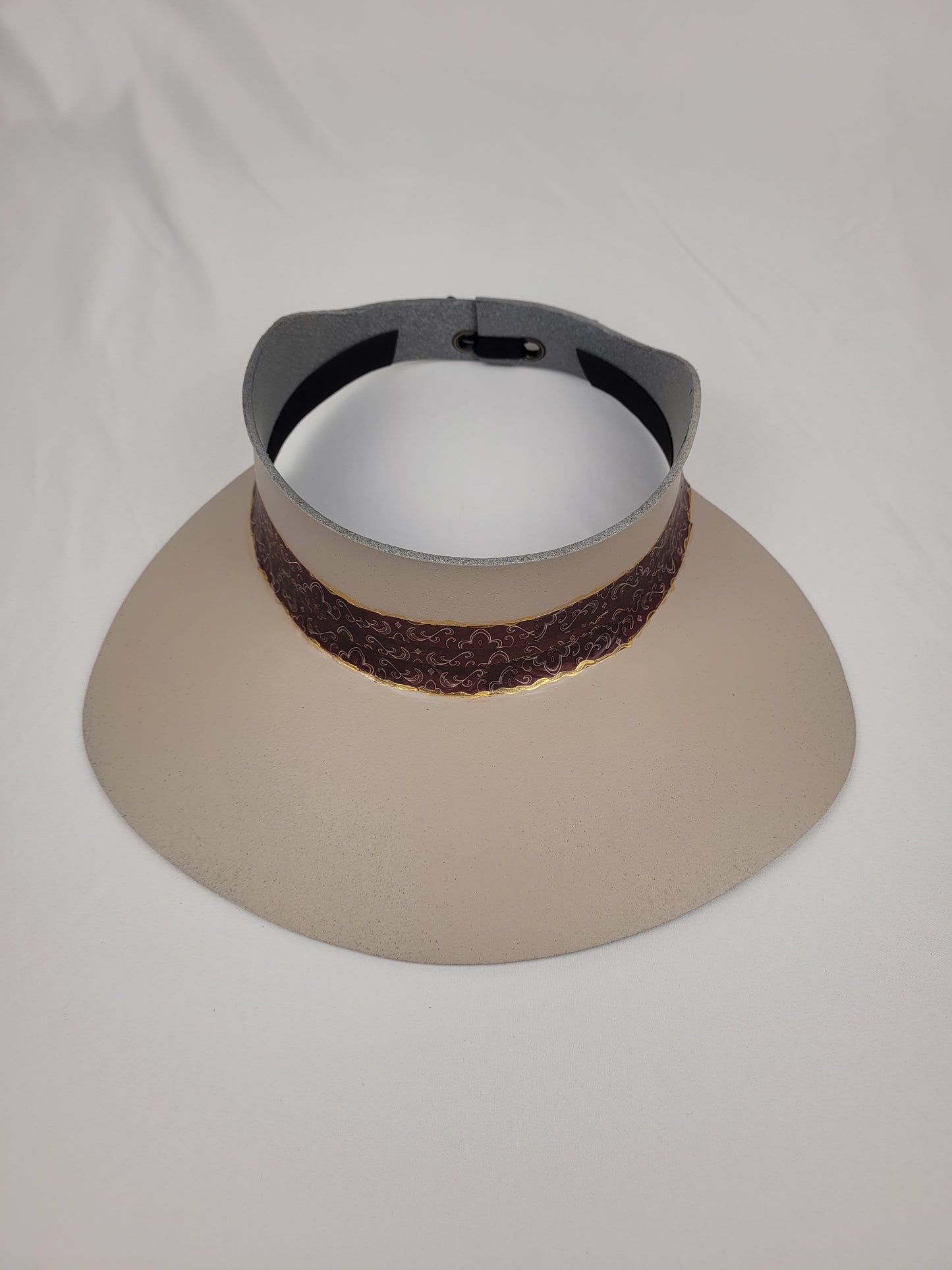 Taupe "LadyEVA" Visor Hat with Burgundy Brown Band