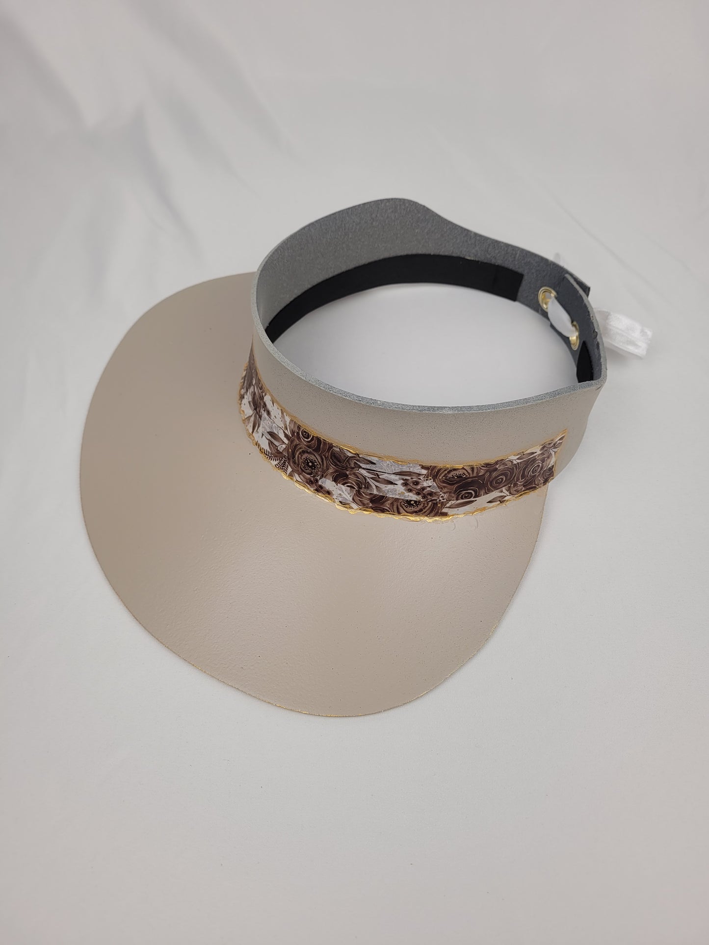 Light Taupe Visor Hat - Golden Autumn Floral Band