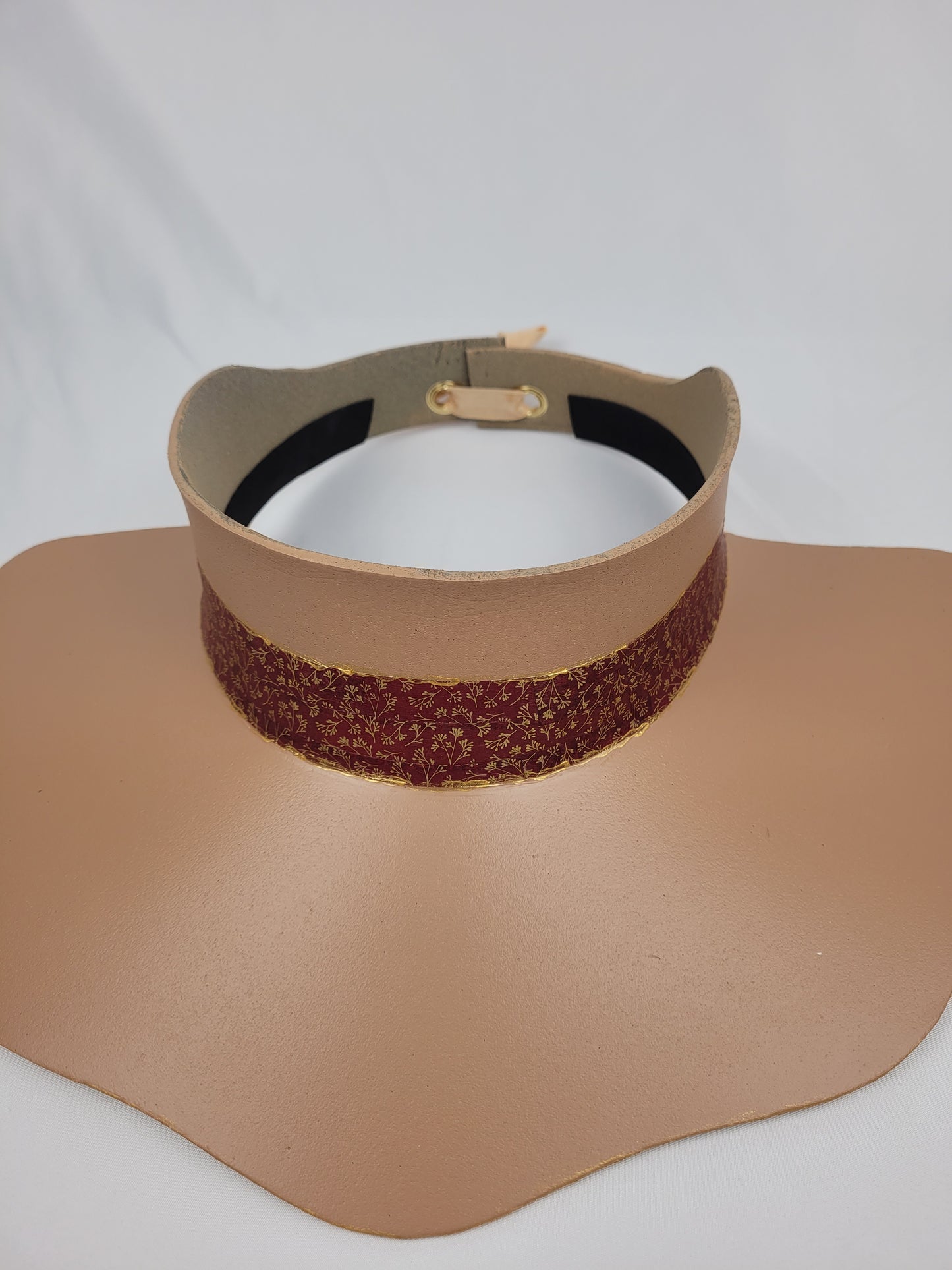 Tan Lotus Visor Hat - Crimson Red and Gold Band