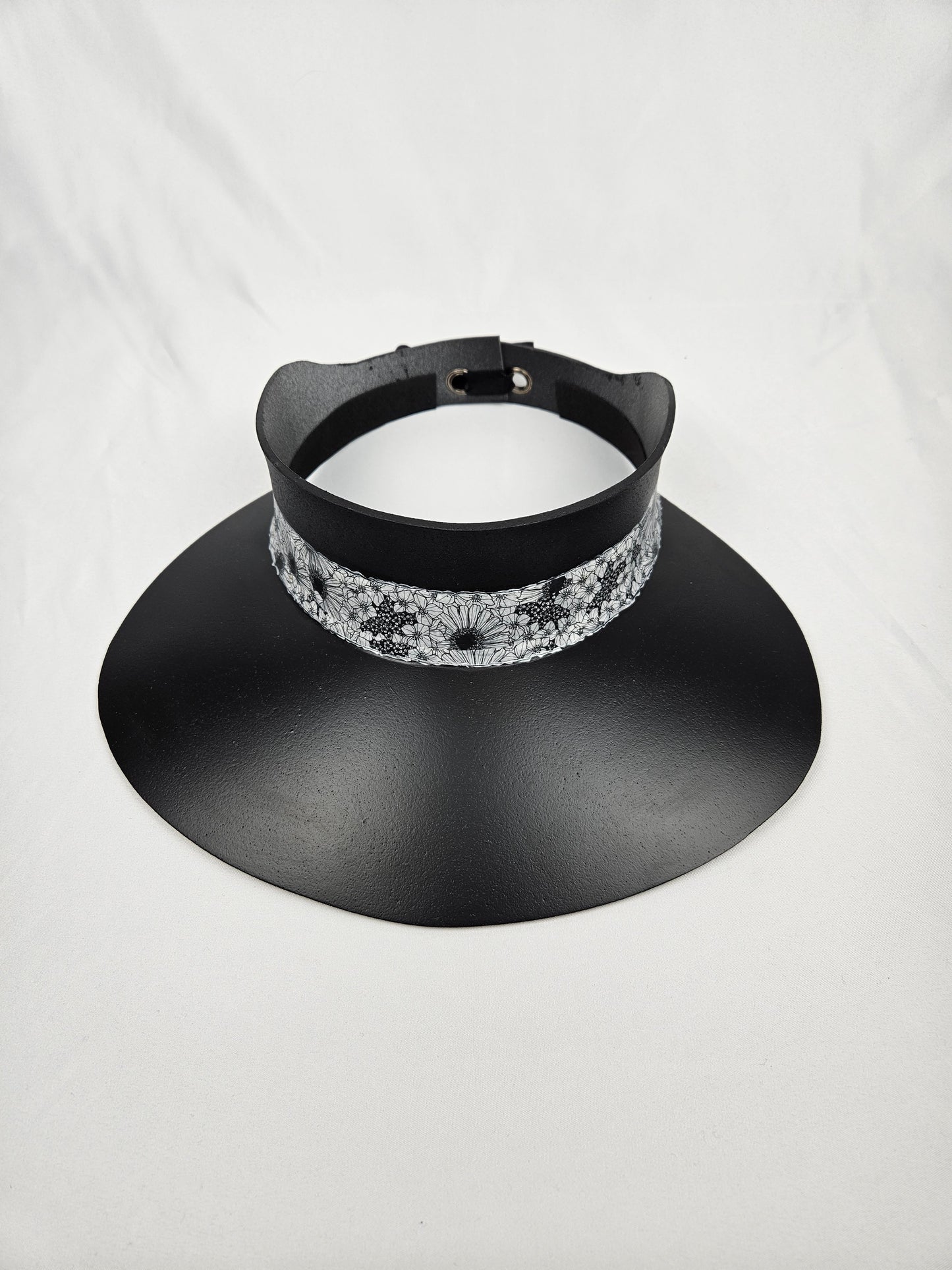 Black "LadyEVA" Visor Hat with Floral Band