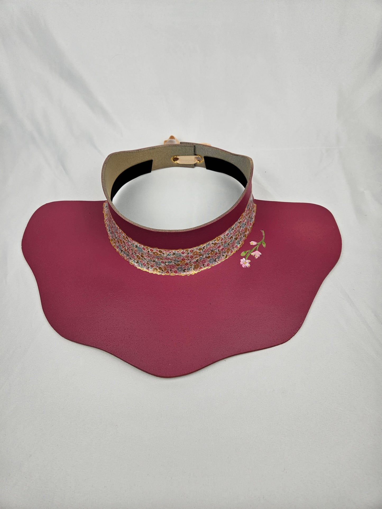 Pink Lotus Visor Hat with Floral Band and Handpainted Floral Motif