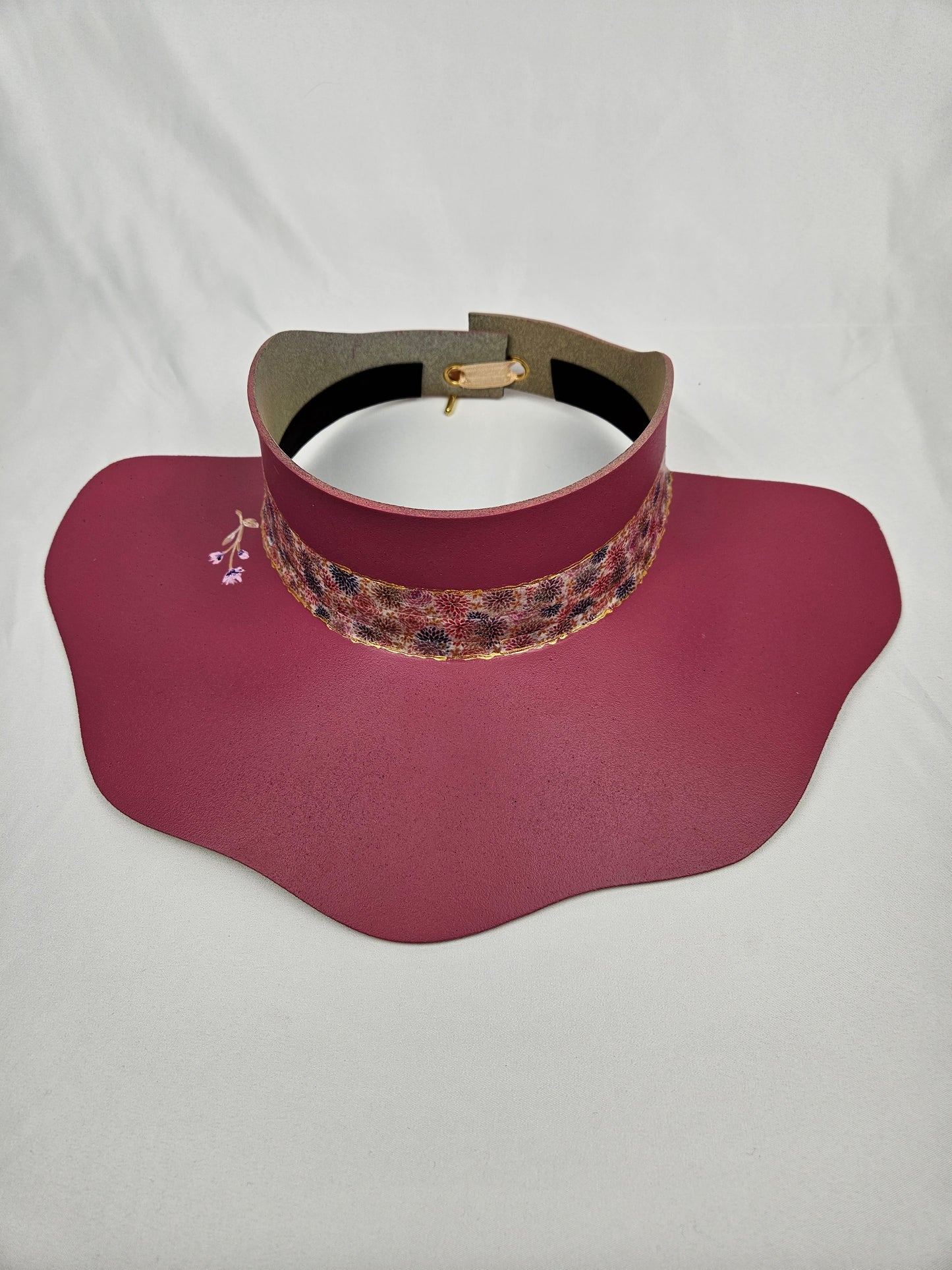Pink Lotus Visor Hat - Floral Band and Handpainted Floral Motif