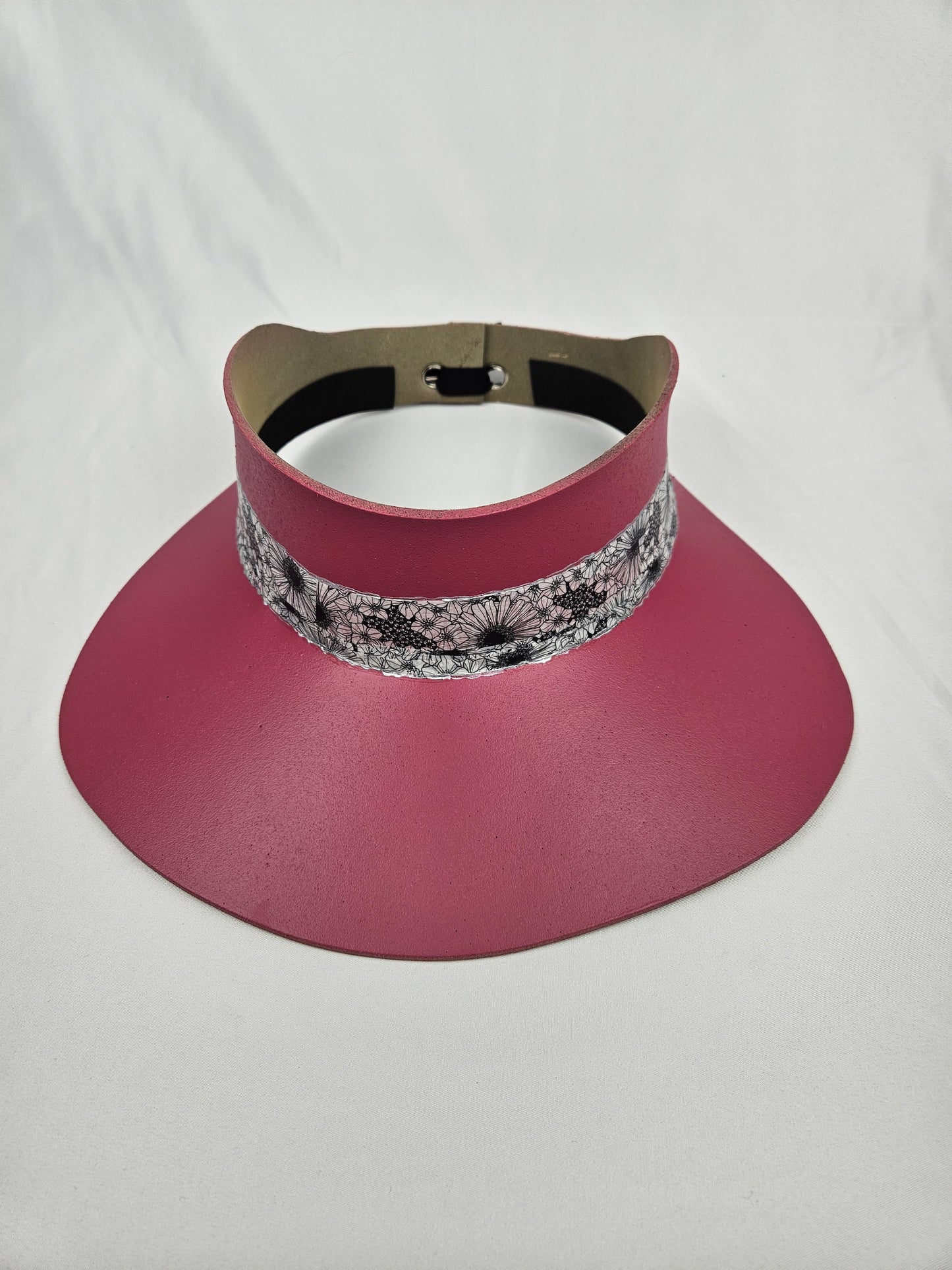 Pink Visor Hat - Black and White Floral Band