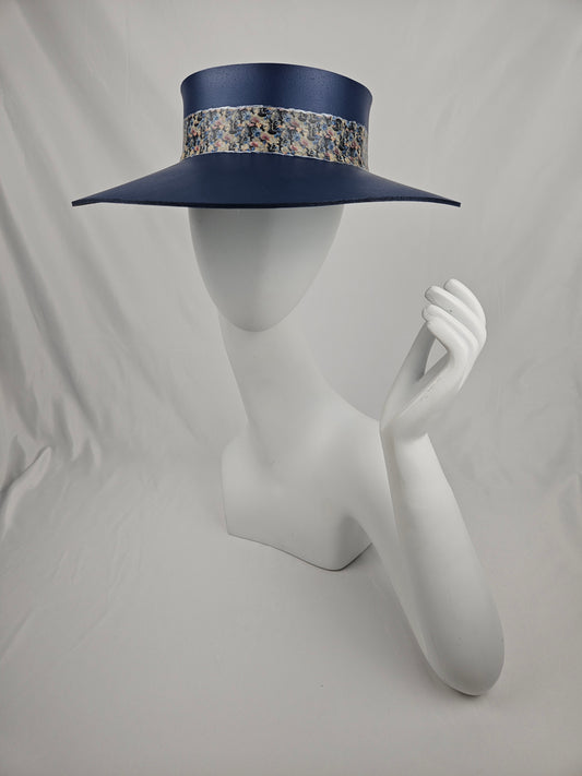 Navy Blue "LadyEVA" Visor Hat with Dark Floral Band