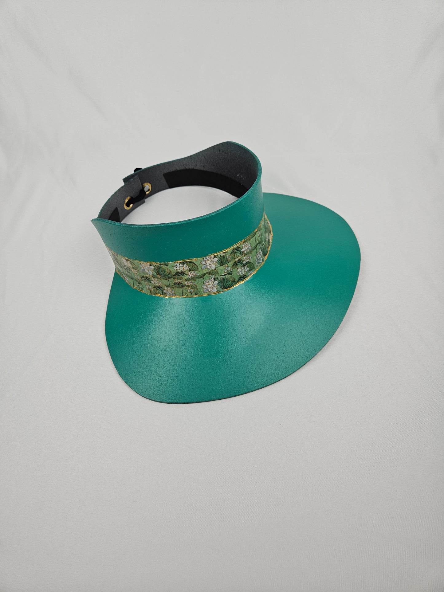 Tall Emerald Green Visor Hat - Green Floral Band