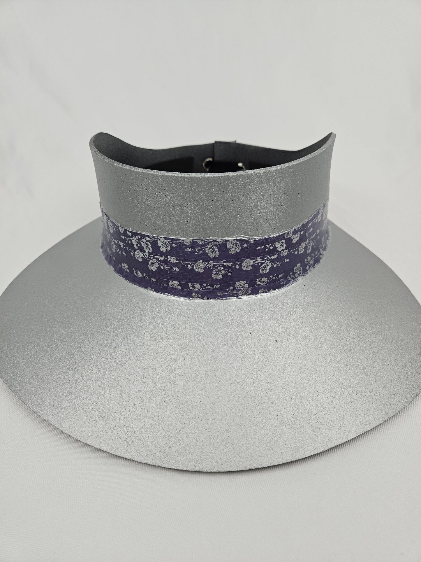 Silver "LadyEVA" Visor Hat with Blue/Purple Floral Band