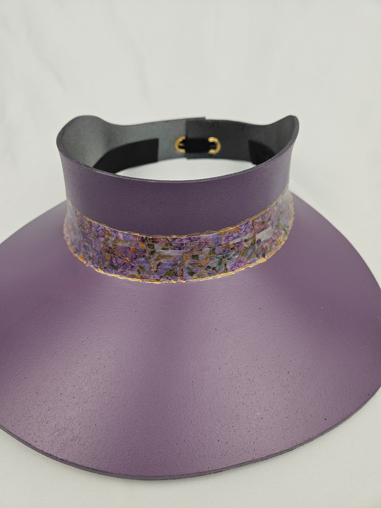 Purple "LadyEVA" Visor Hat with Golden Floral Band