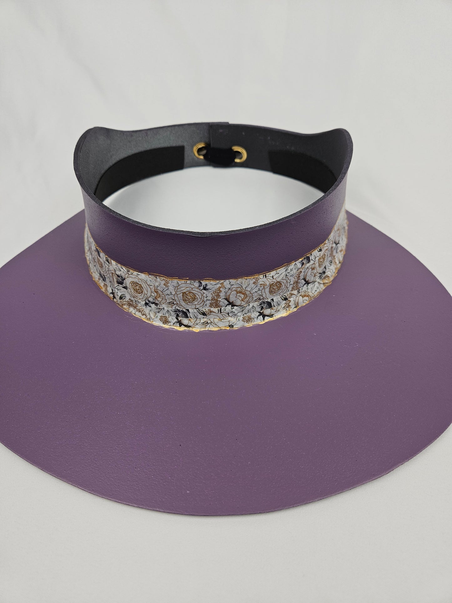 Purple Visor Hat - Elegant Golden Floral Band