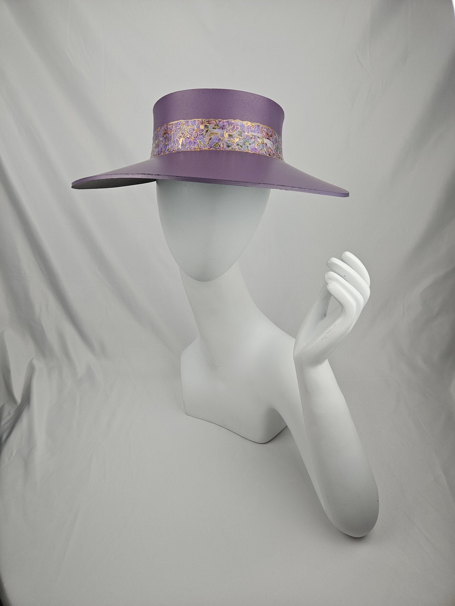 Purple "LadyEVA" Visor Hat with Golden Floral Band