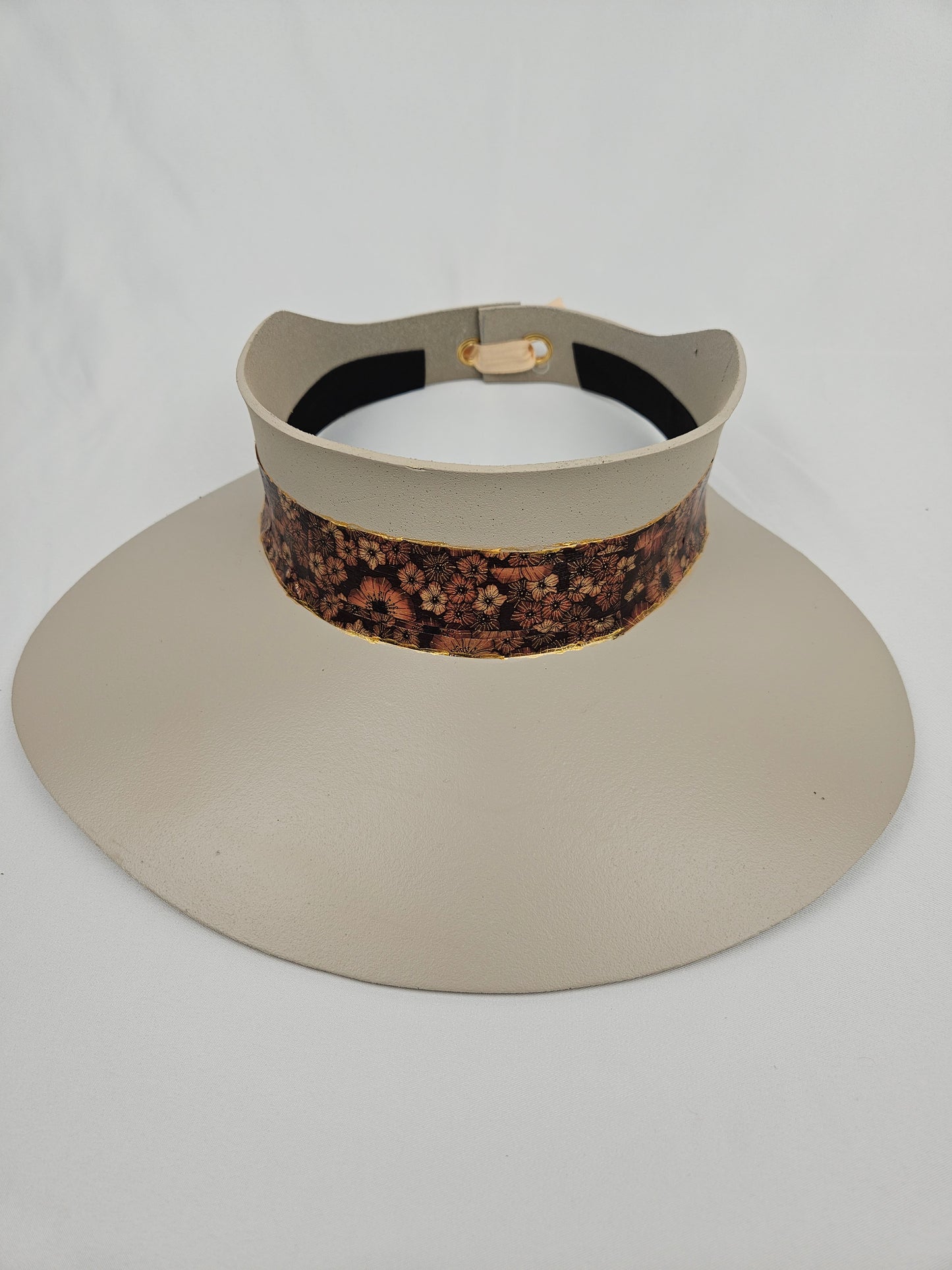 Taupe Visor Hat - Warm Brown Floral Band