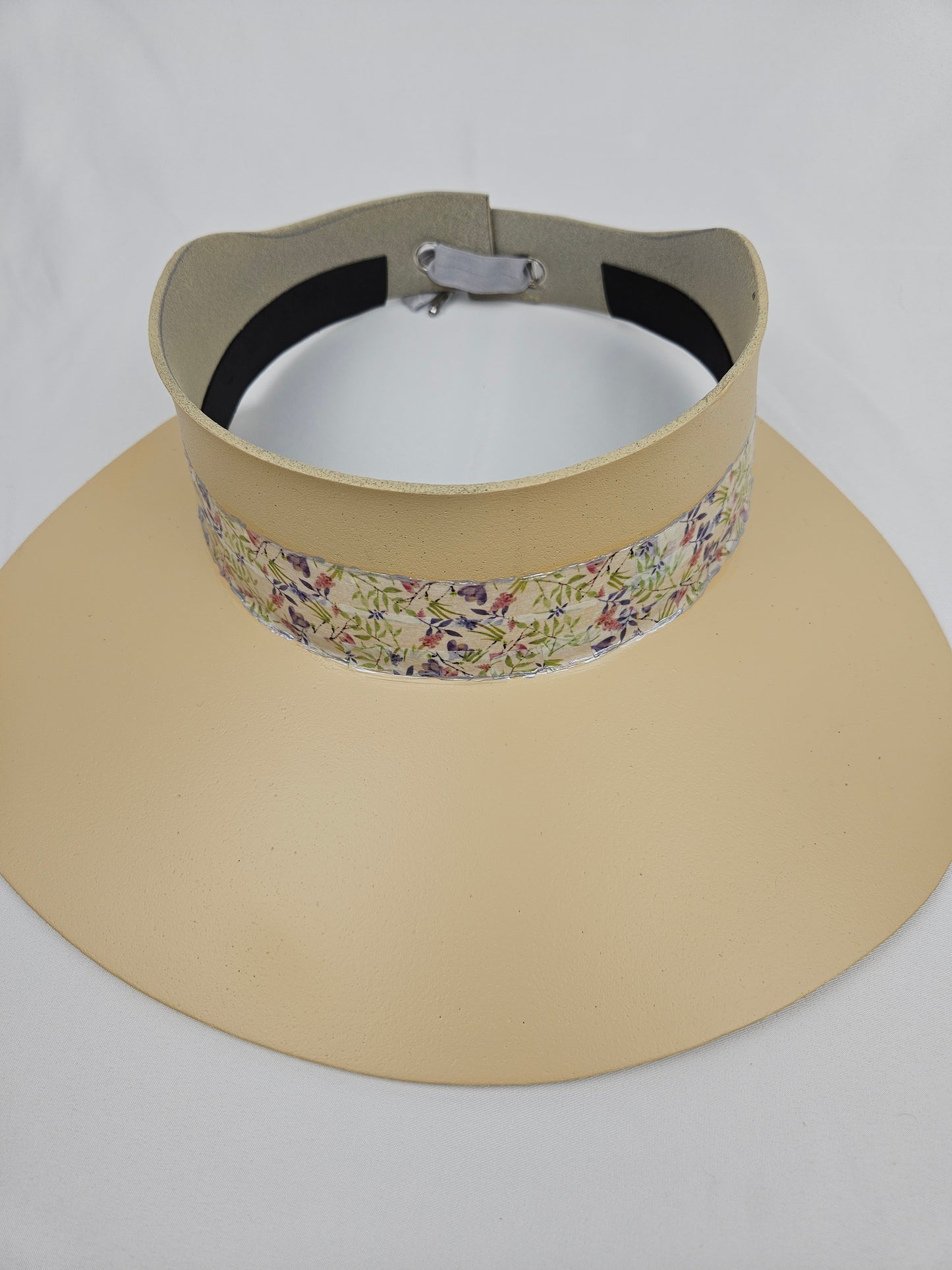 Beige Visor Hat - Delicate Purple Floral Band