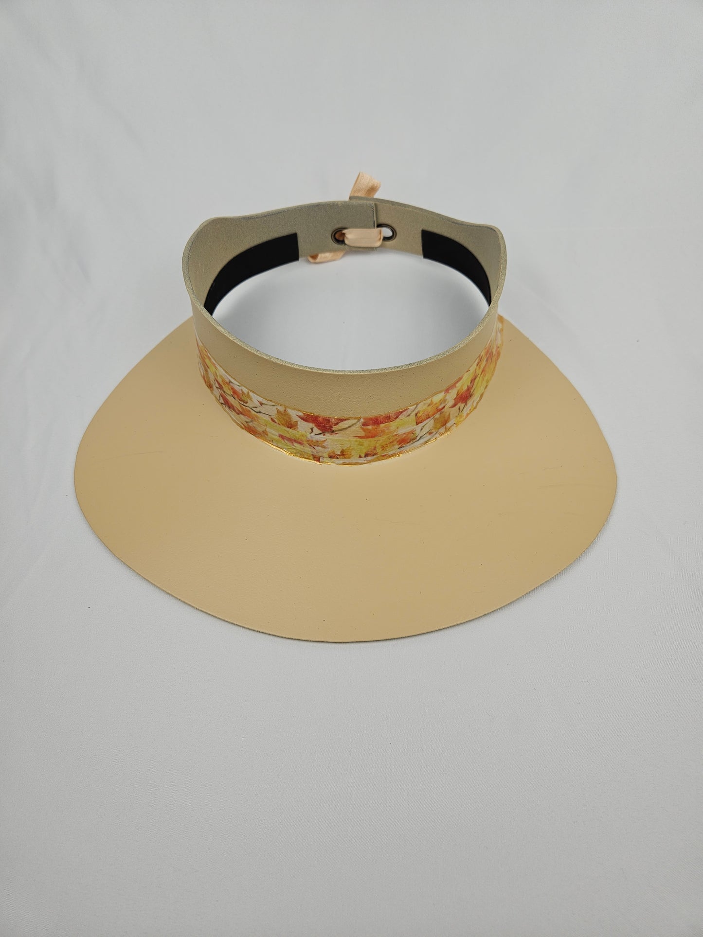 Beige "LadyEVA" Visor Hat with Orange Leaf Band