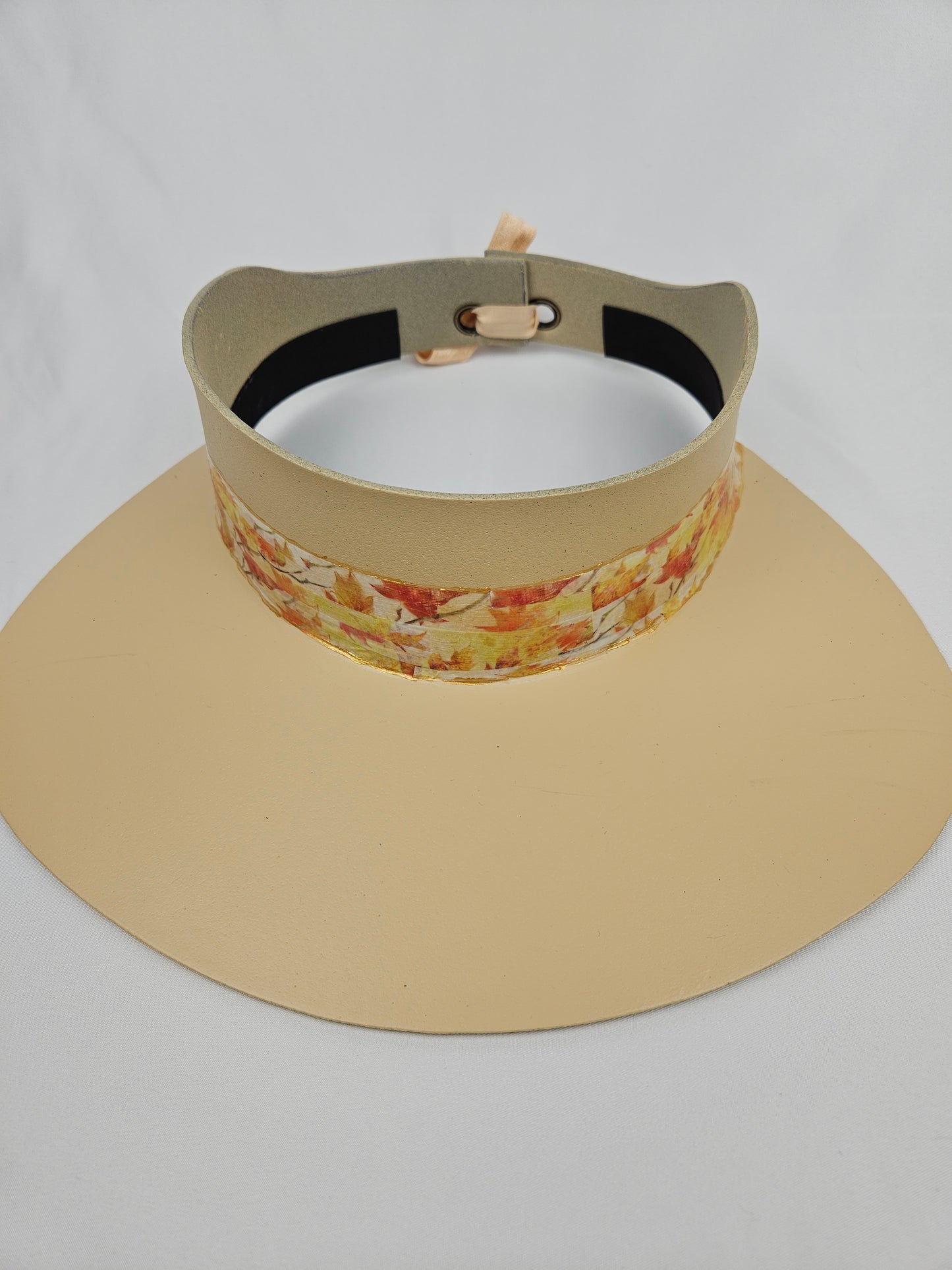 Beige Visor Hat - Orange Leaf Band