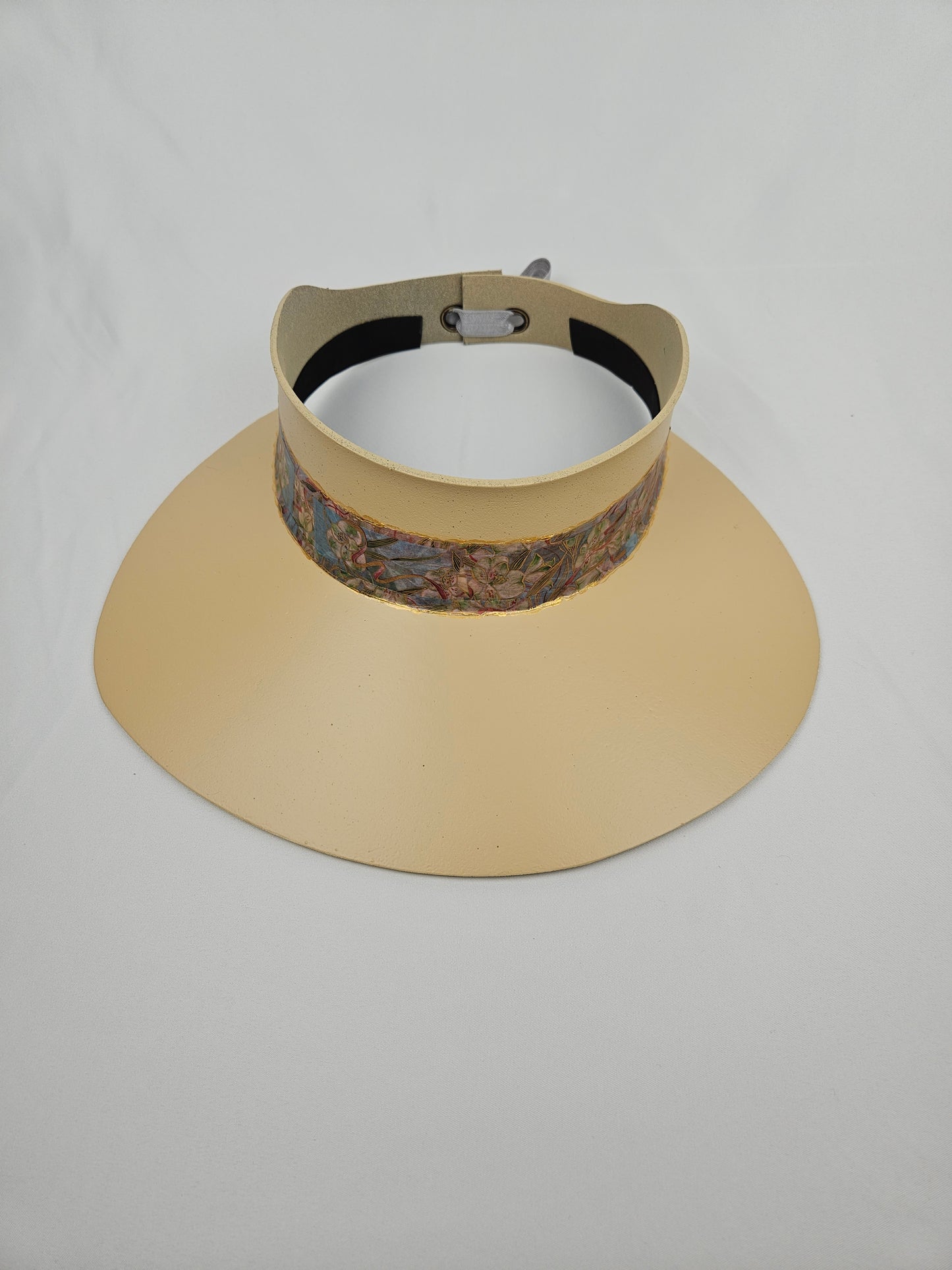 Beige "LadyEVA" Visor Hat with Multicolor Floral Band