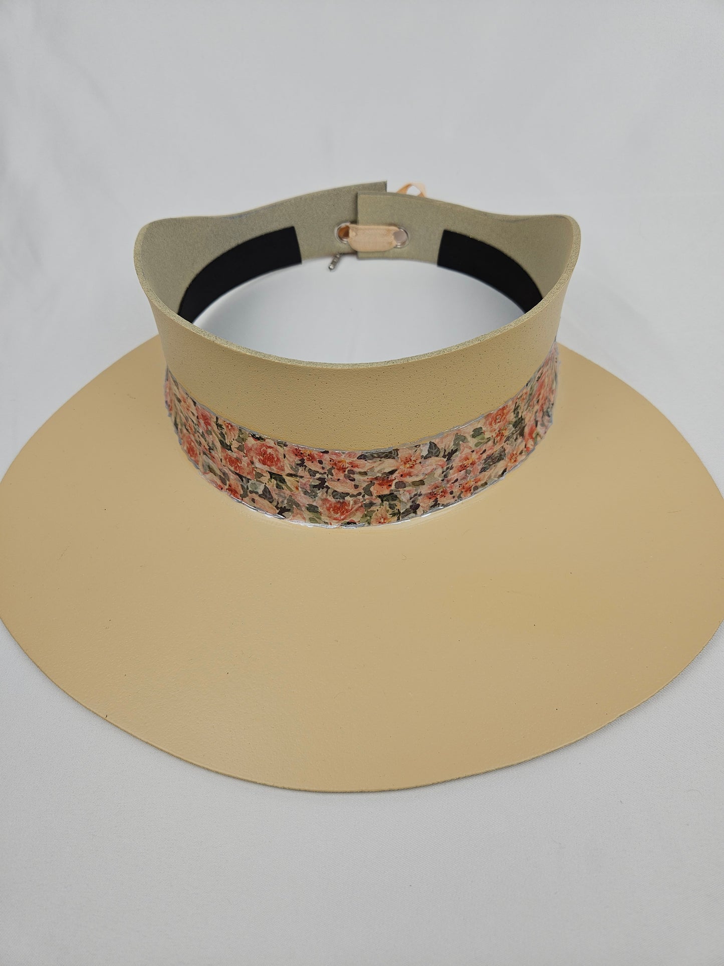 Beige Visor Hat - Pink Floral Band