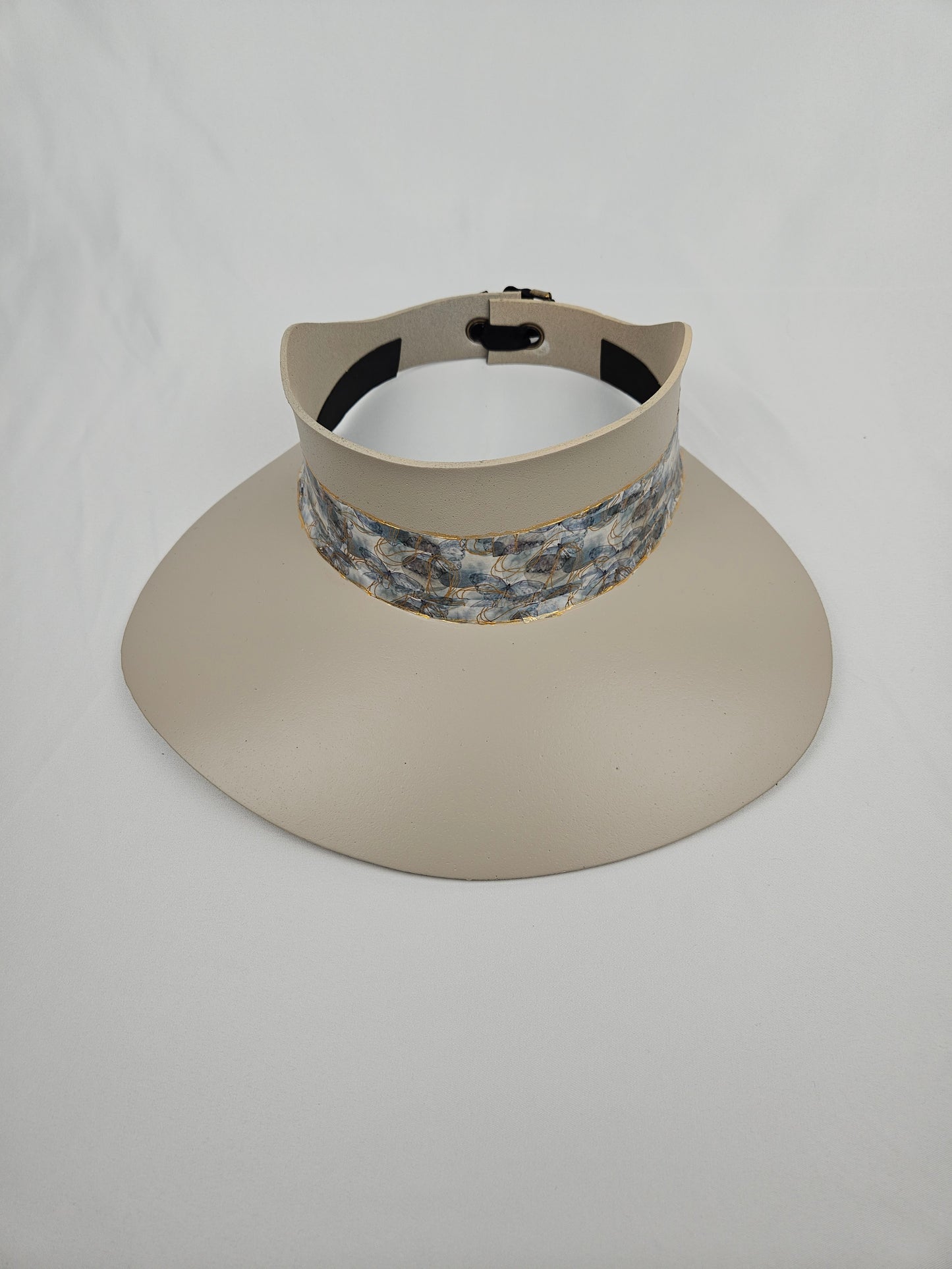 Tall Taupe "LadyEVA" Visor Hat with Soft Blue Floral Band