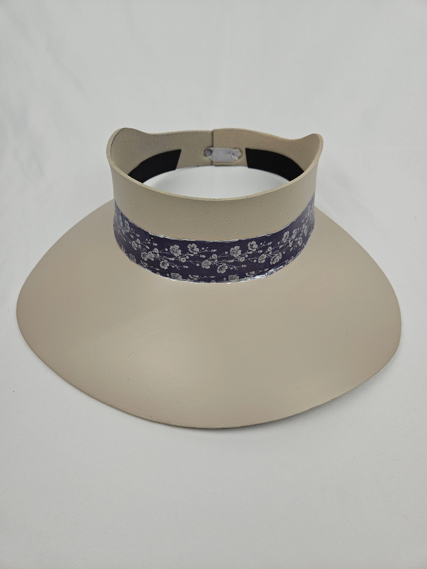 Taupe "LadyEVA" Visor Hat with Purple/Blue/Silver Floral Band