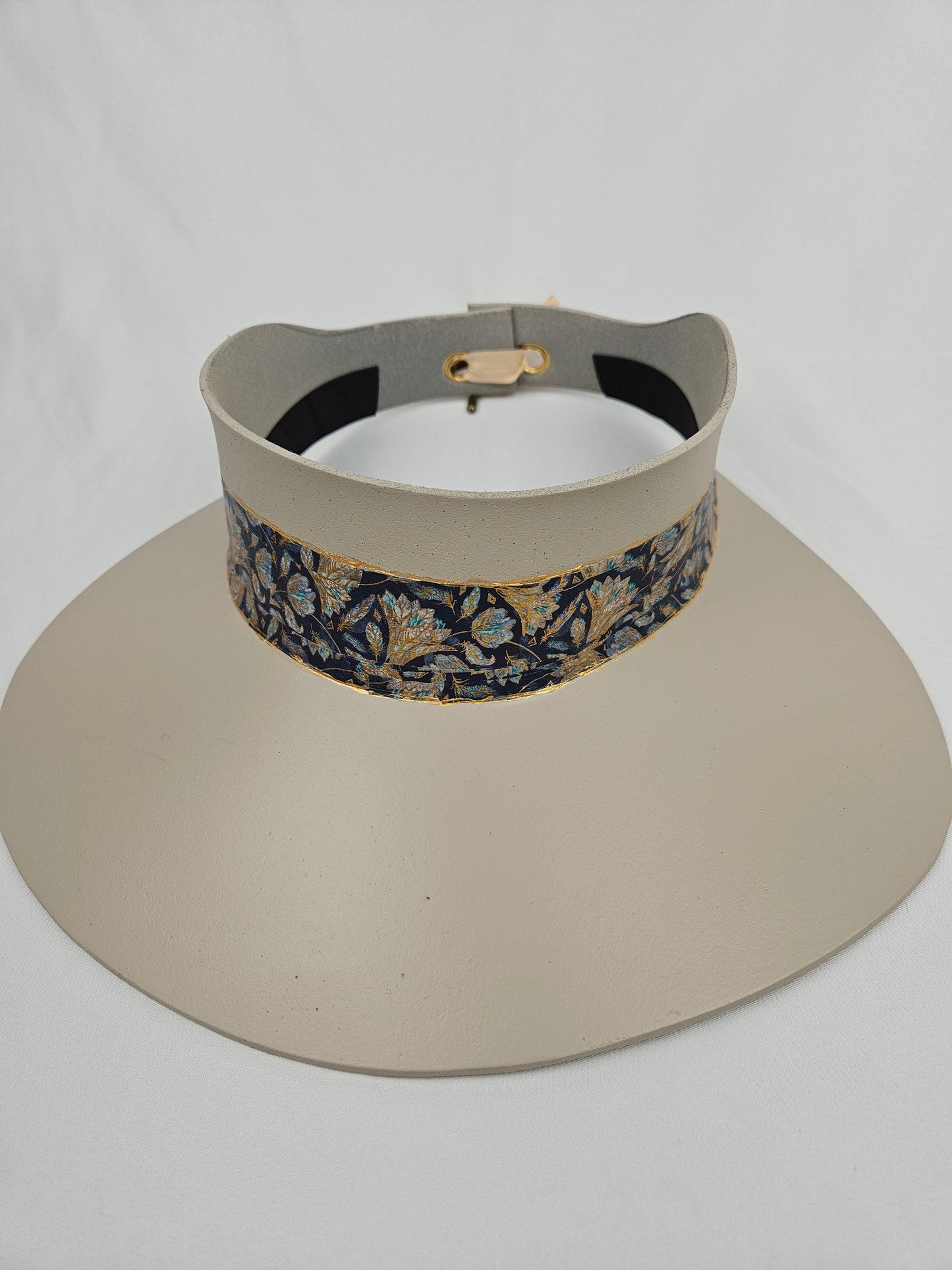 Taupe Visor Hat - Navy and Gold Floral Band