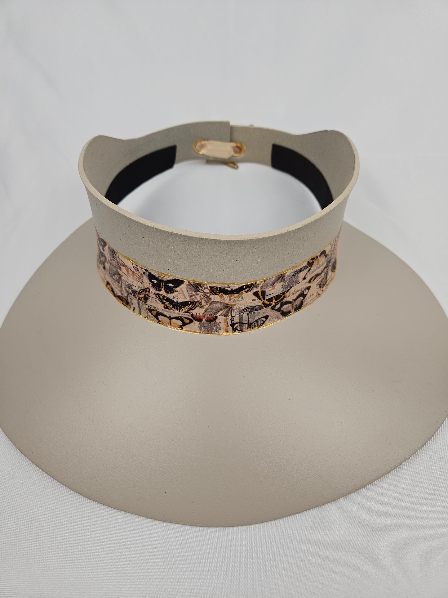 Taupe Visor Hat - Pink Butterfly Band