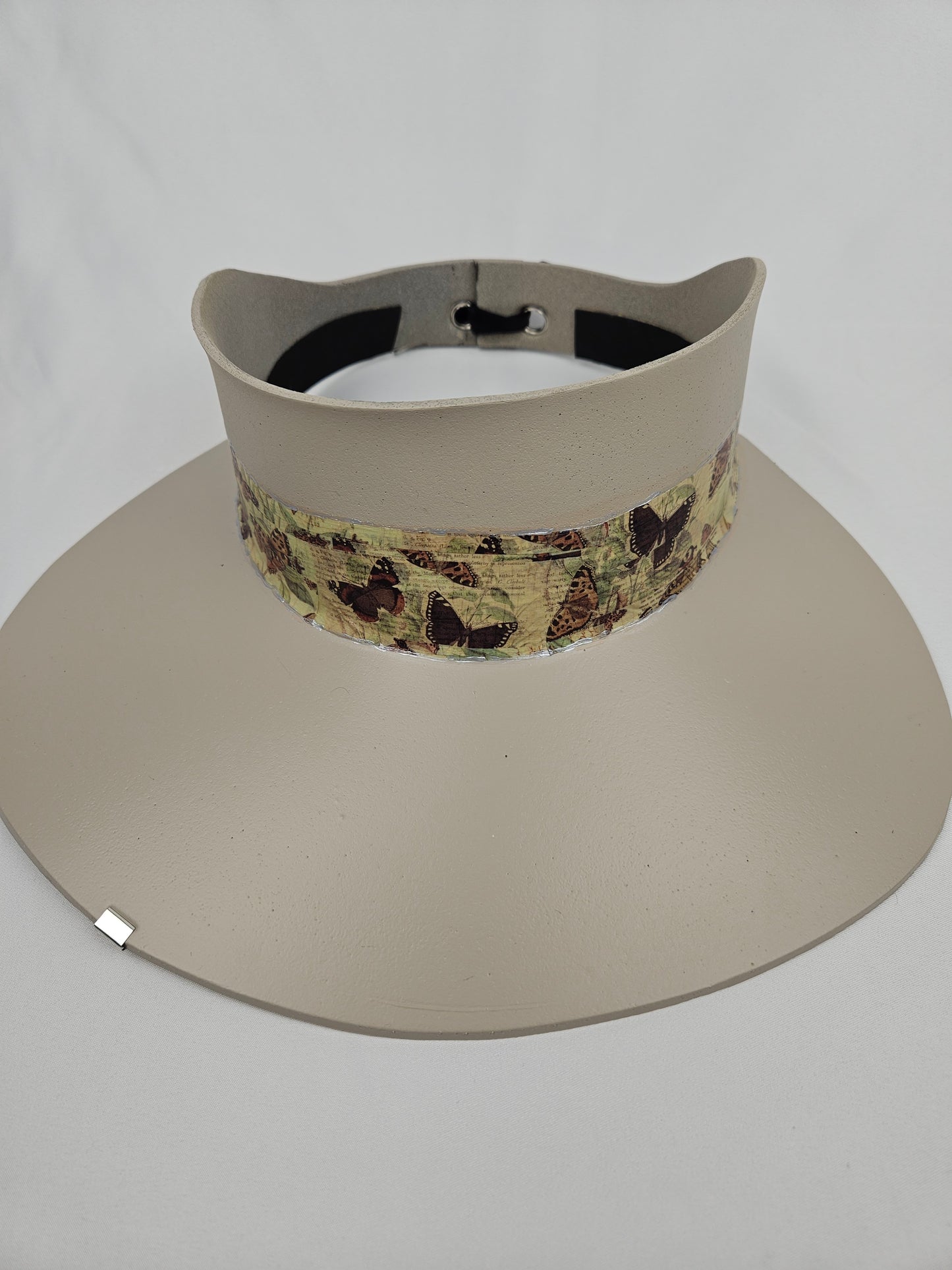 Tall Taupe Visor Hat - Butterfly Band and Silver Accent