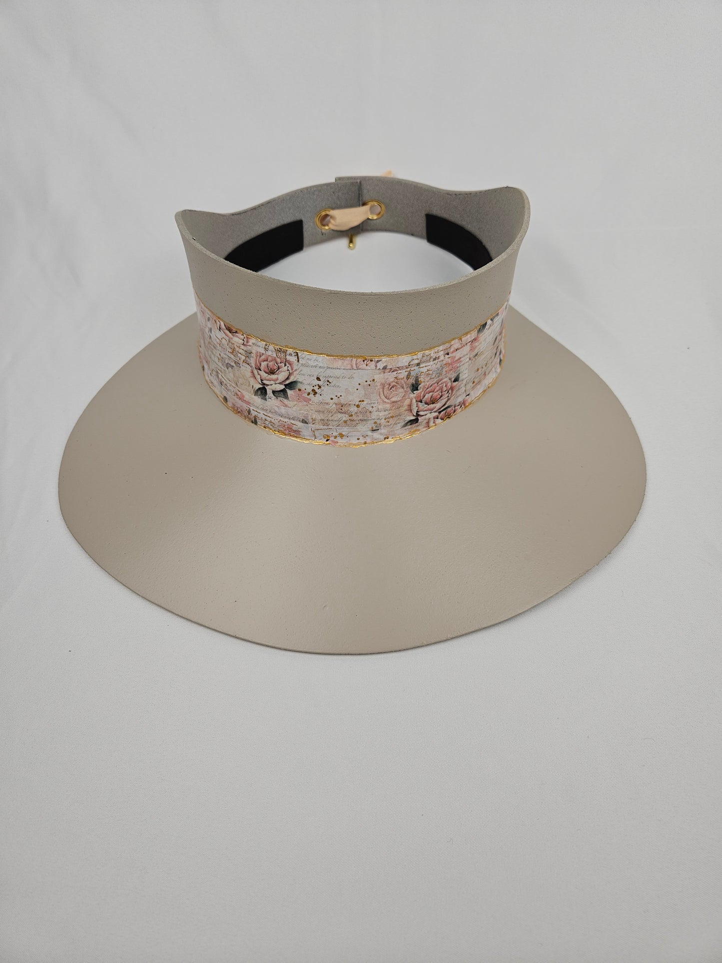 Tall Taupe Visor Hat - Delicate Pink Floral Band