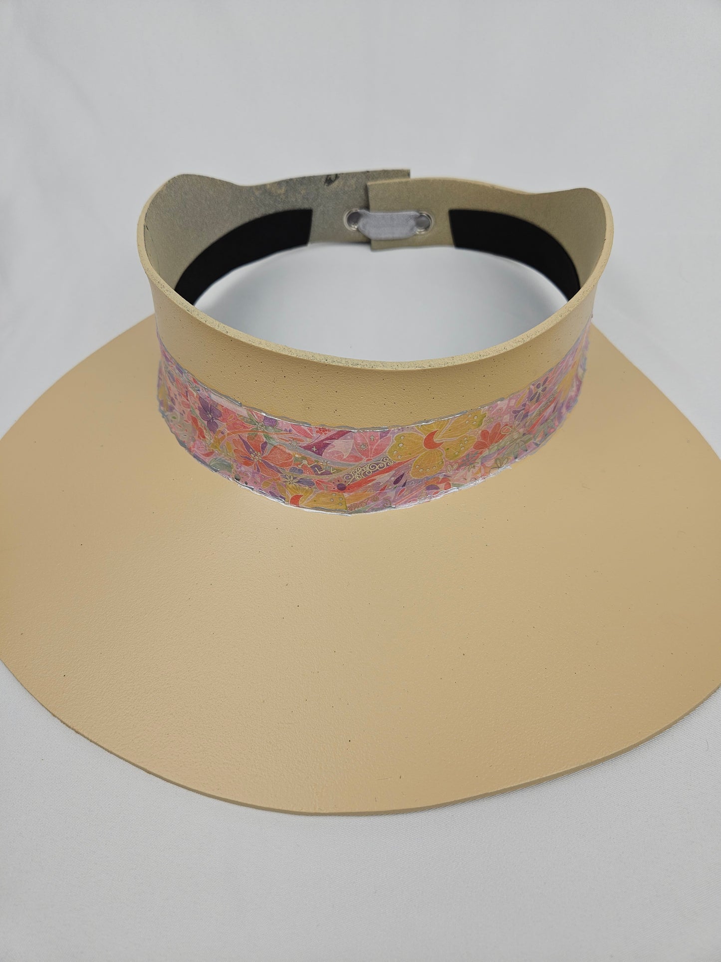 Beige Visor Hat - Bright Pastel Pink Floral Band