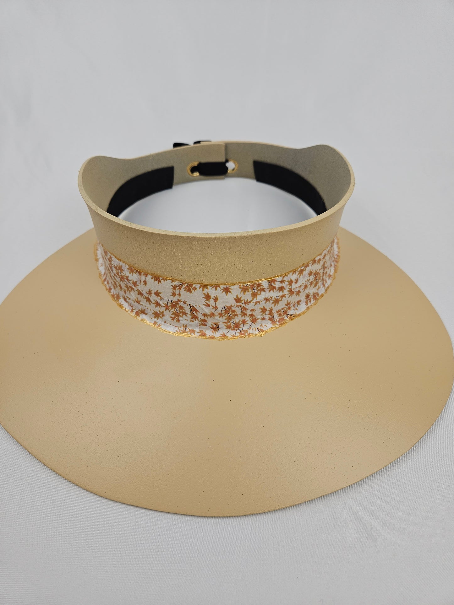 Beige Visor Hat - Rust Orange Leaf Band