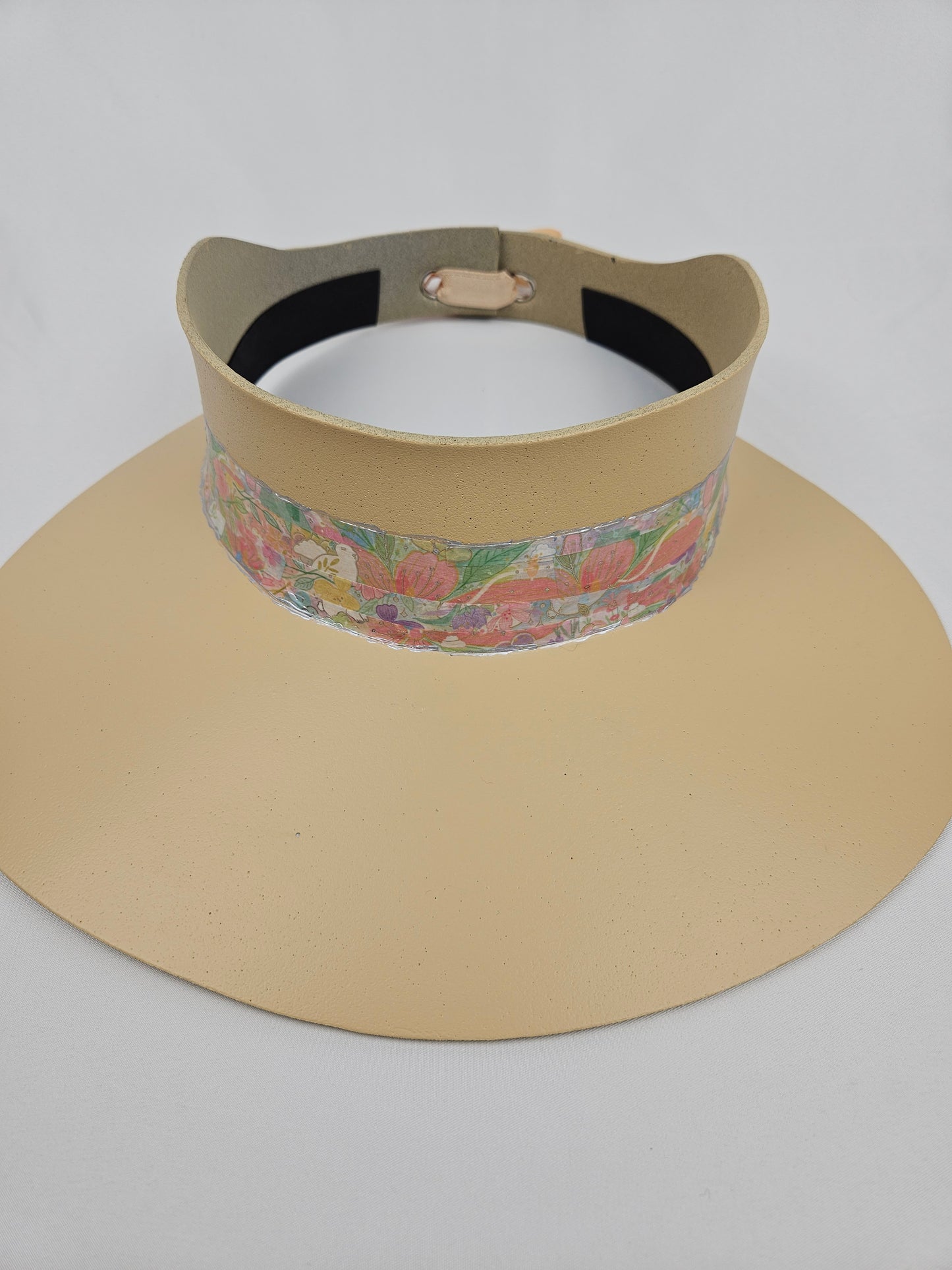 Beige Visor Hat - Bright Pastel Multicolor Floral Band
