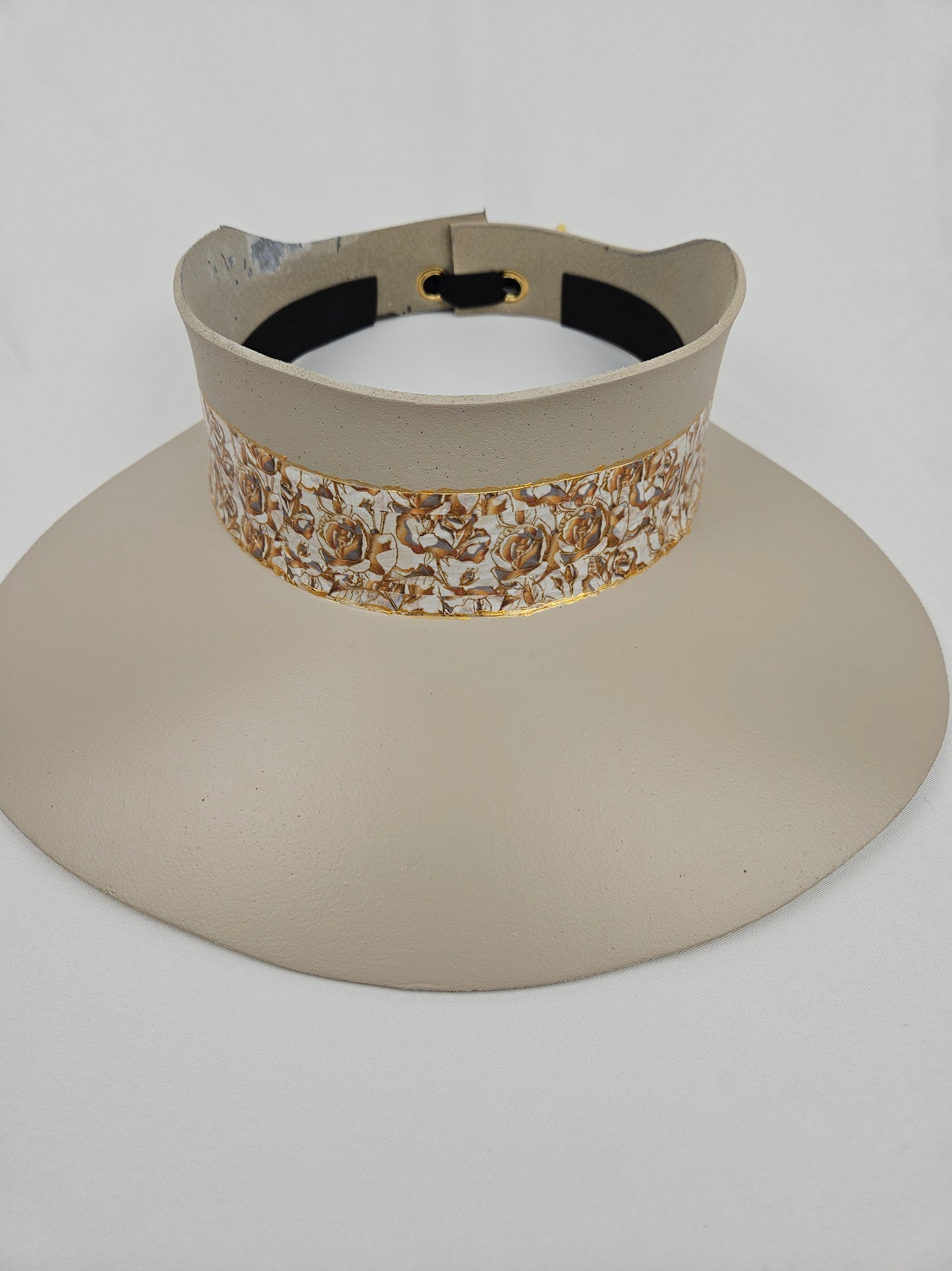 Taupe Visor Hat - Golden Floral Band