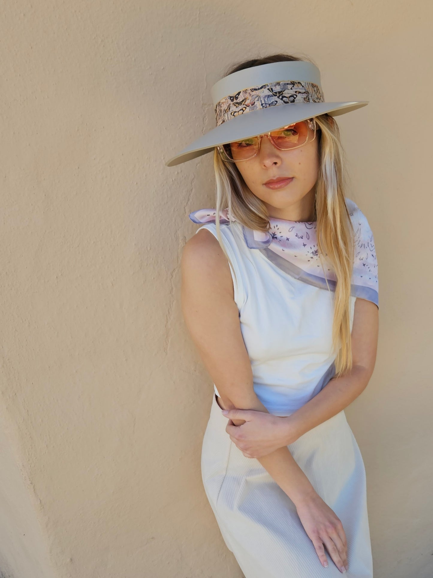 Truly Taupe "LadyEVA" Visor Hat with Pink Butterfly Band