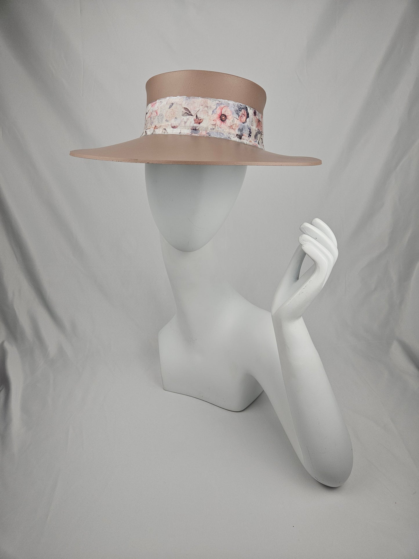 Tall Brown "LadyEVA" Visor Hat with Bold Pink Floral Band