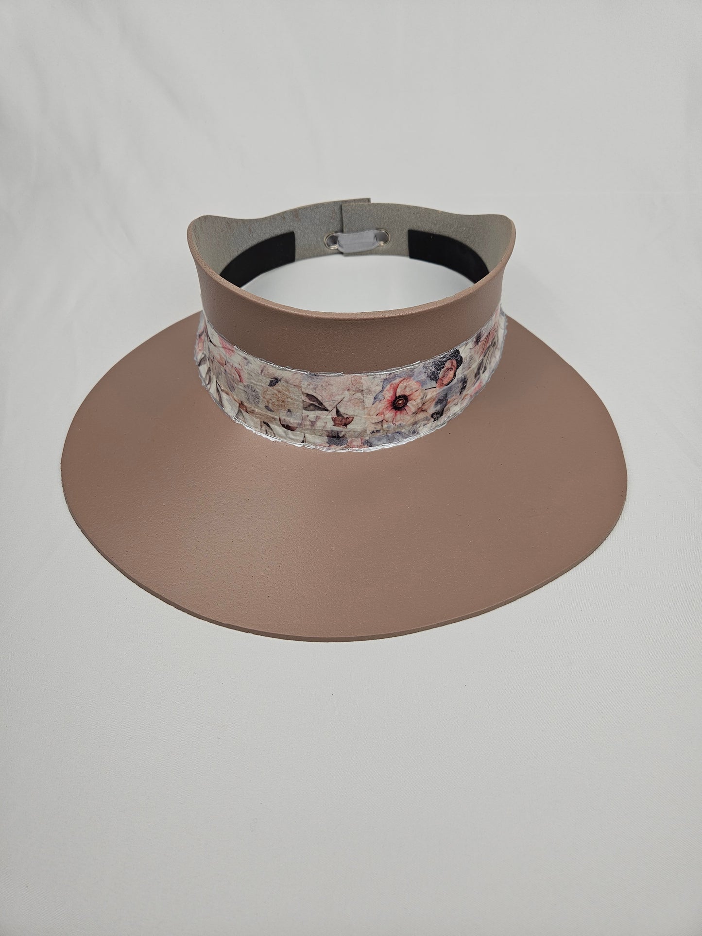 Tall Brown "LadyEVA" Visor Hat with Bold Pink Floral Band