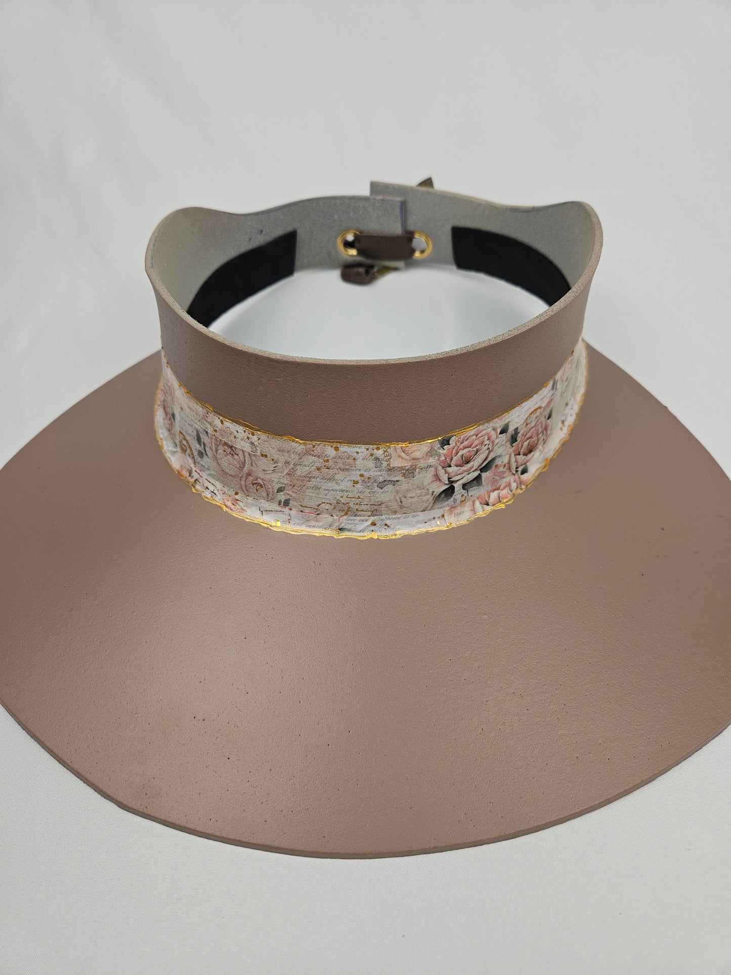 Taupe Brown Visor Hat - Pink Floral Band