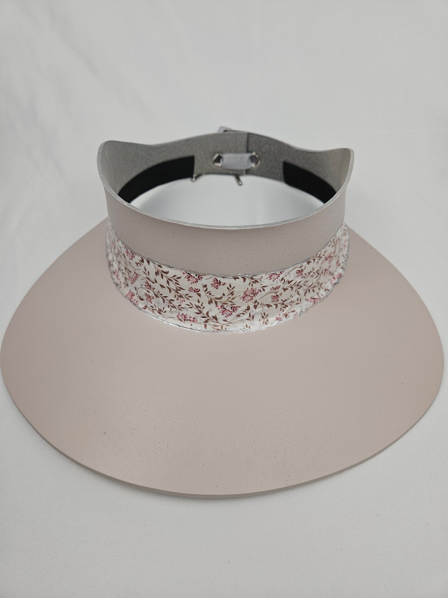 Tall Taupe Visor Hat - Soft Floral Band