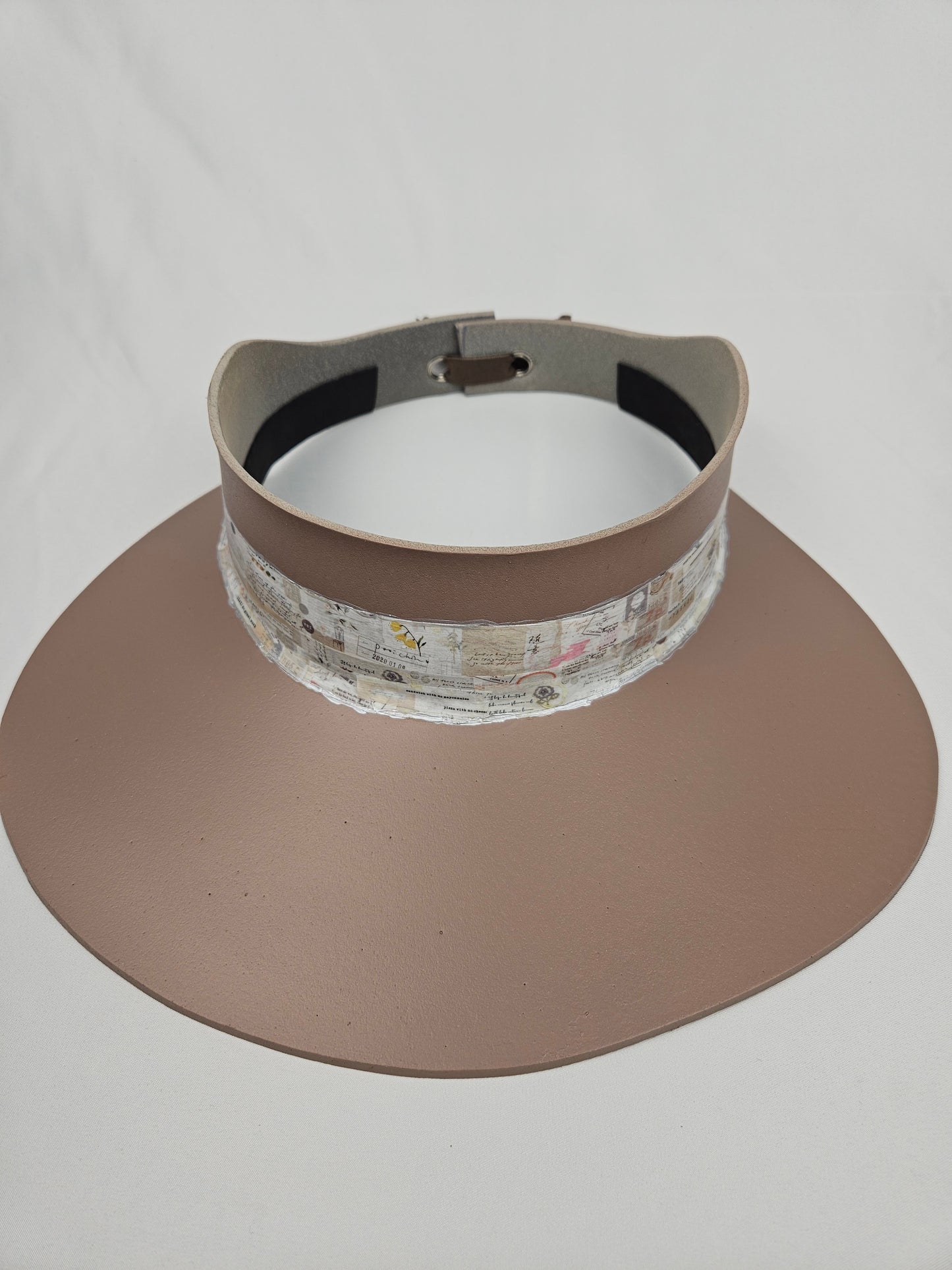 Taupe Brown "LadyEVA" Visor Hat with Botanical Themed Band