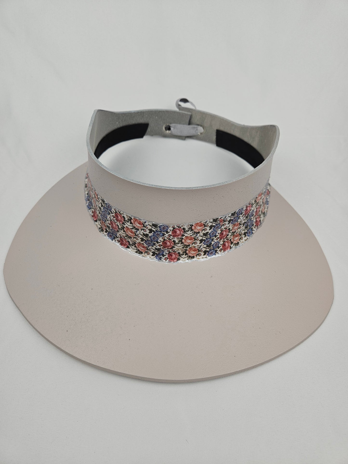 Tall Taupe Visor Hat - Pink and Blue Floral Band