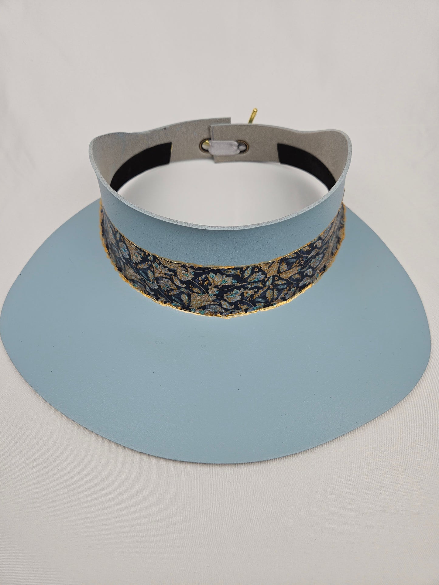 Tall Light Blue "LadyEVA" Visor Hat with Navy and Gold Band