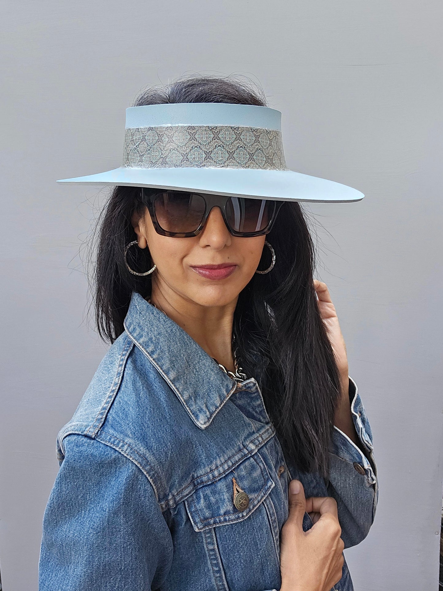 Light Blue "LadyEVA" Visor Hat with Wide Graphic Band