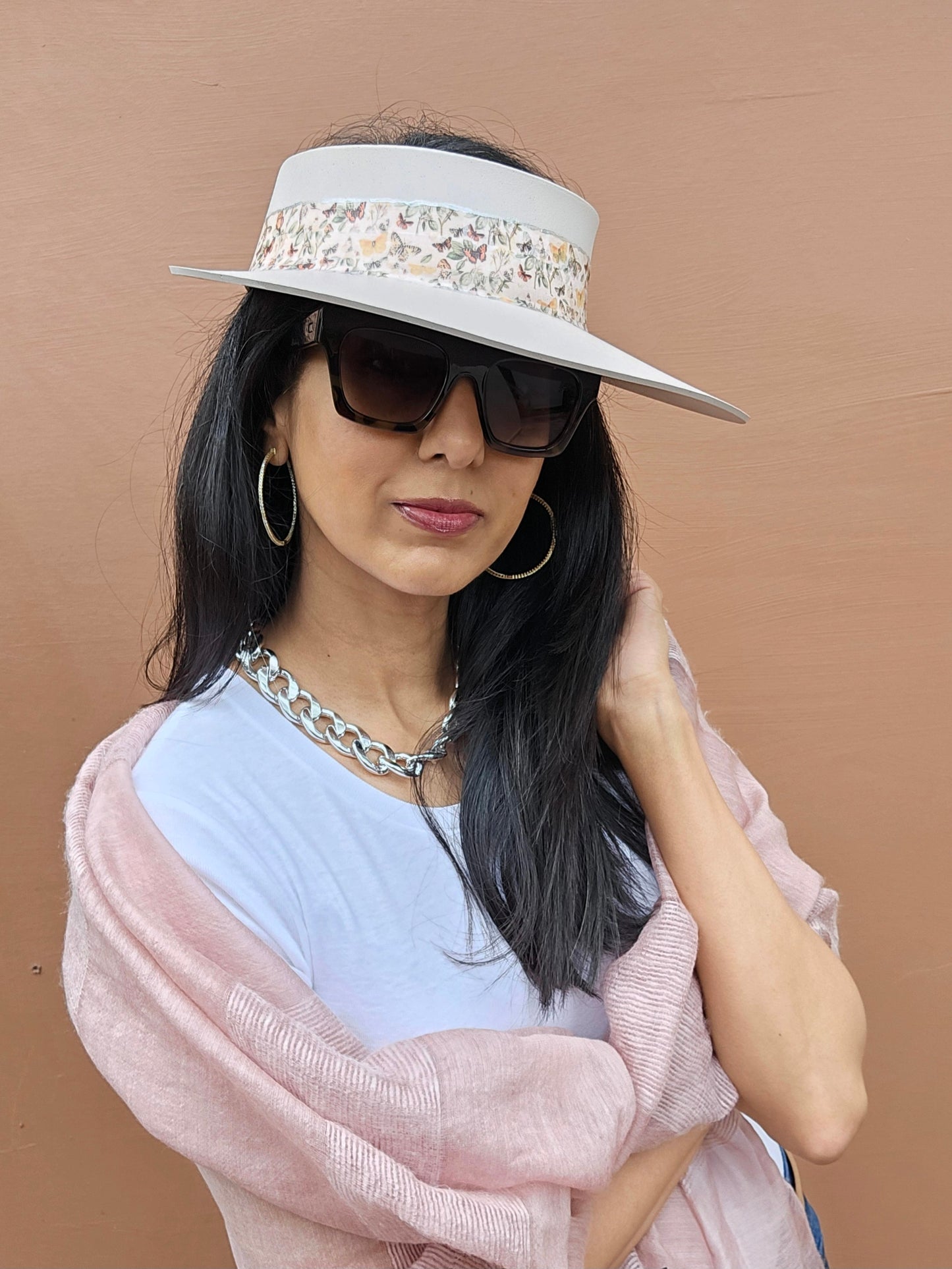 Light Pink "LadyEVA" Visor Hat with Pretty Butterfly Band