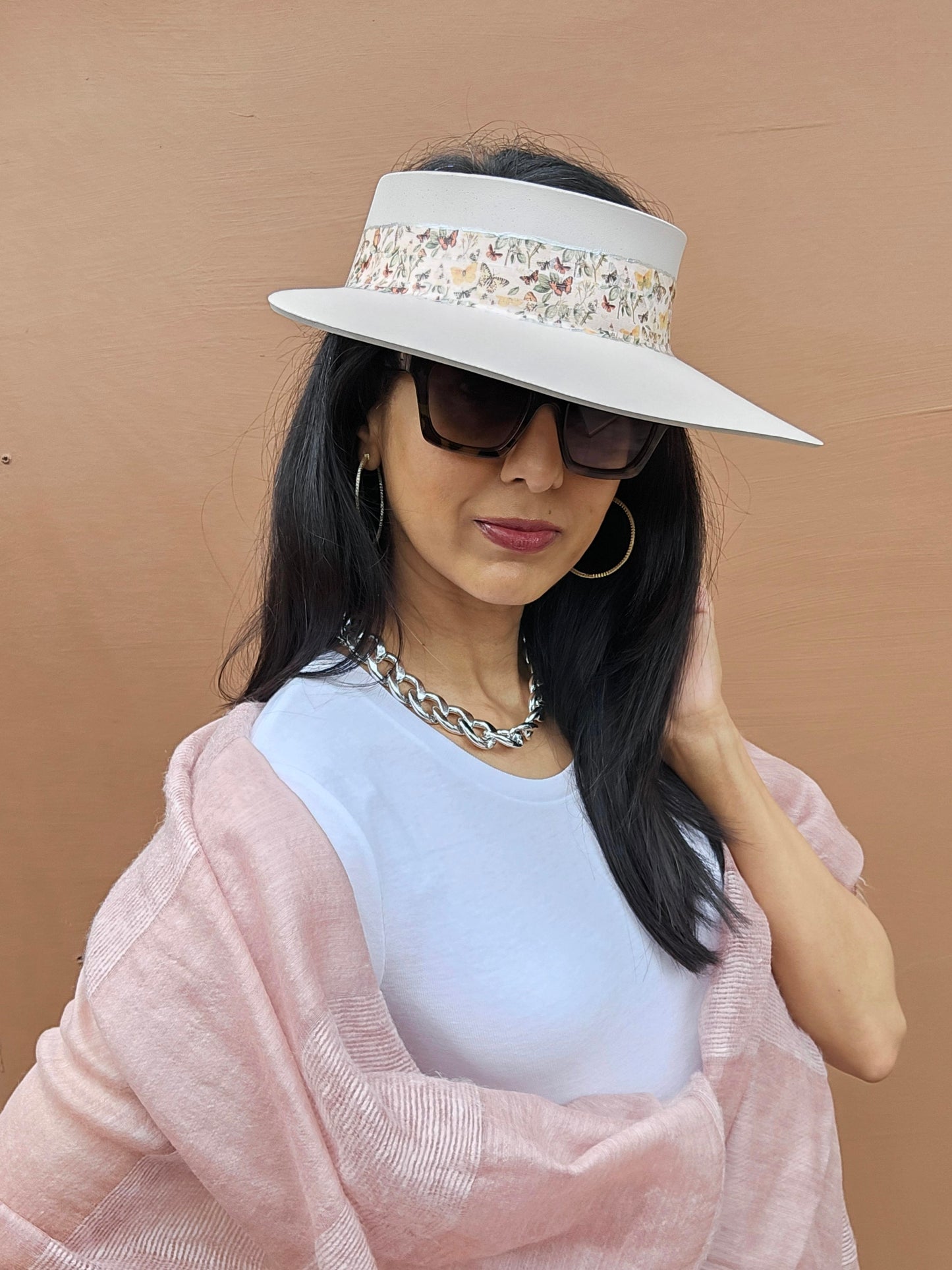 Light Pink "LadyEVA" Visor Hat with Pretty Butterfly Band