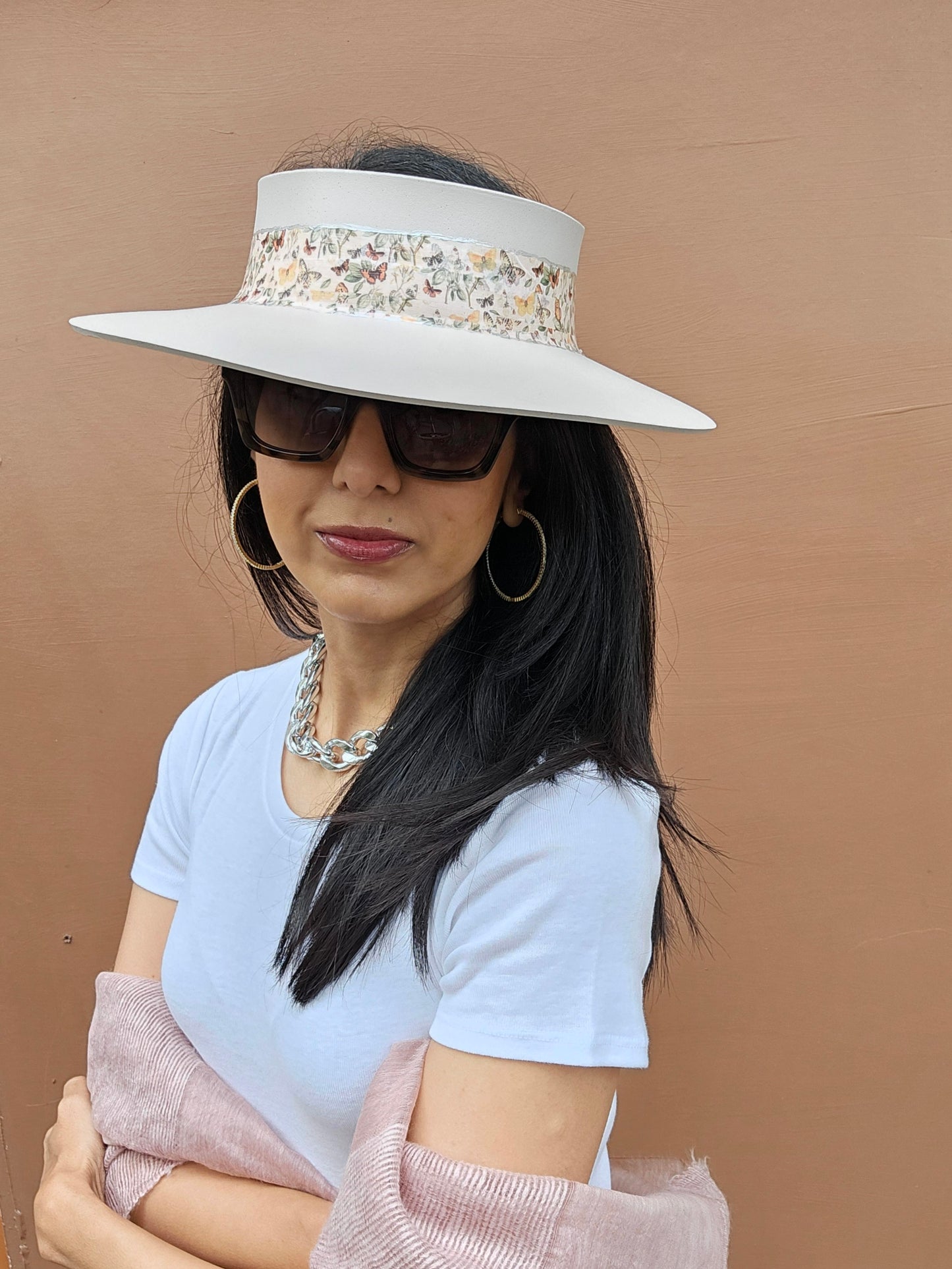 Light Pink "LadyEVA" Visor Hat with Pretty Butterfly Band
