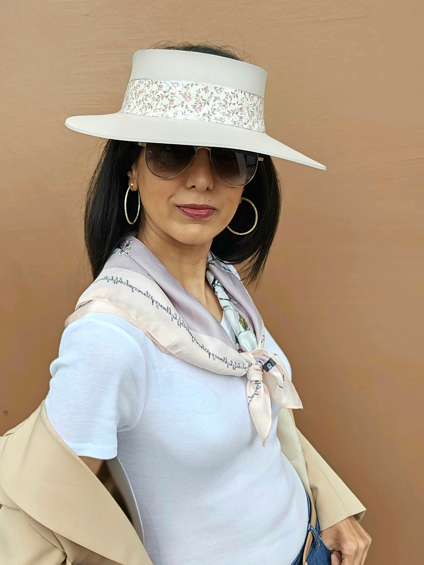 Tall Light Pink "LadyEVA" Visor Hat with Floral Band