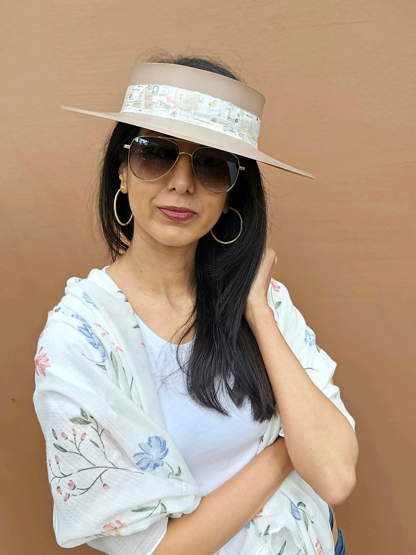 Brown "LadyEVA" Visor Hat with Botanical Themed Band