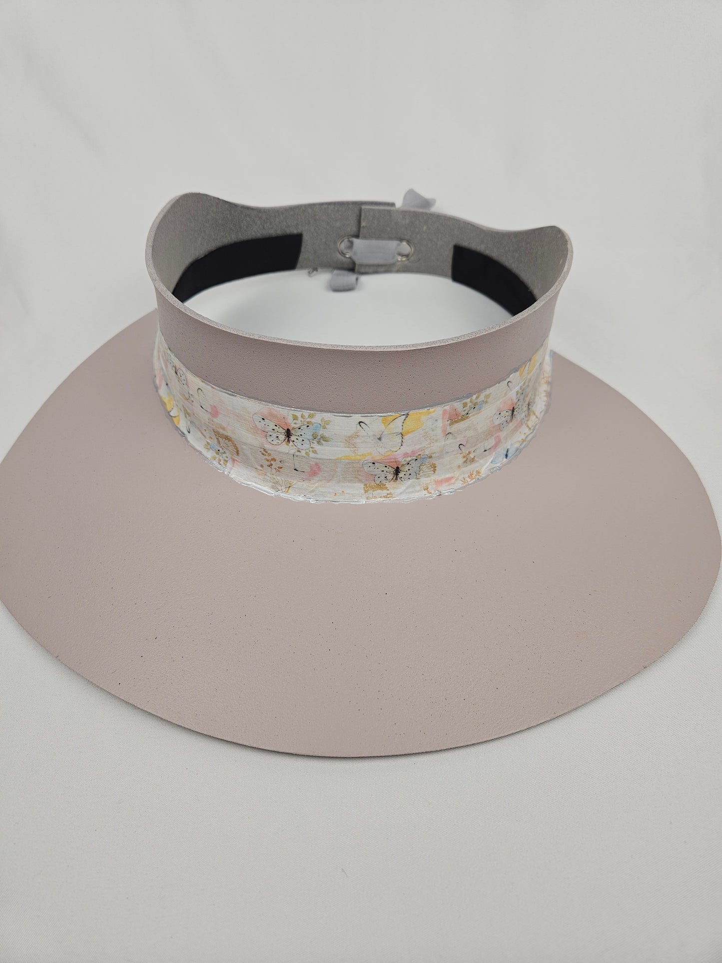 Light Pink Visor Hat - Pastel Floral and Butterfly Band