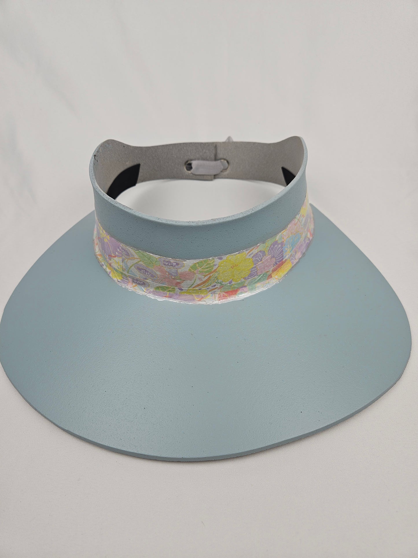 Tall Light Blue Visor Hat - Bright Pastel Floral Band